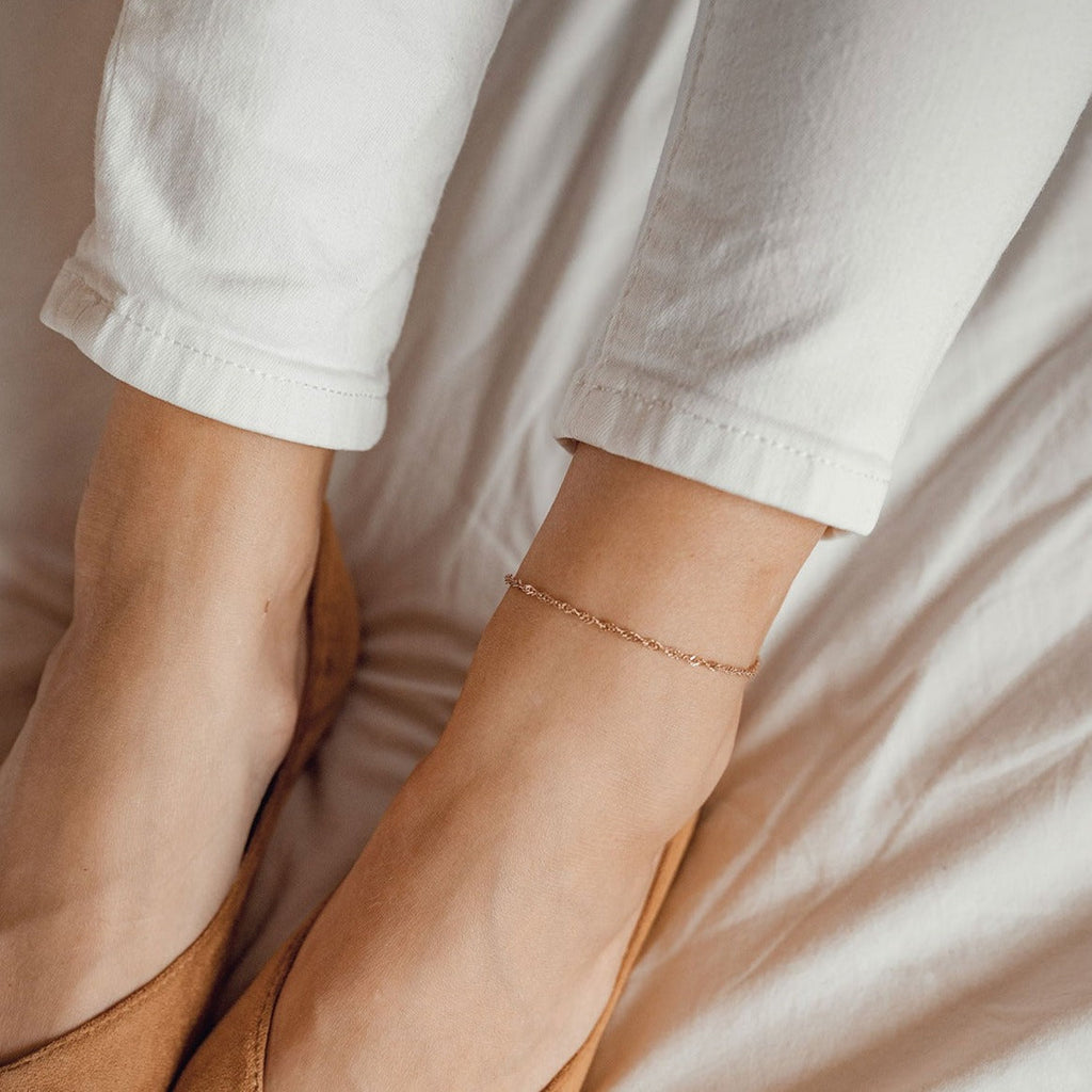 Fine Singapore Chain Anklet Rose Gold