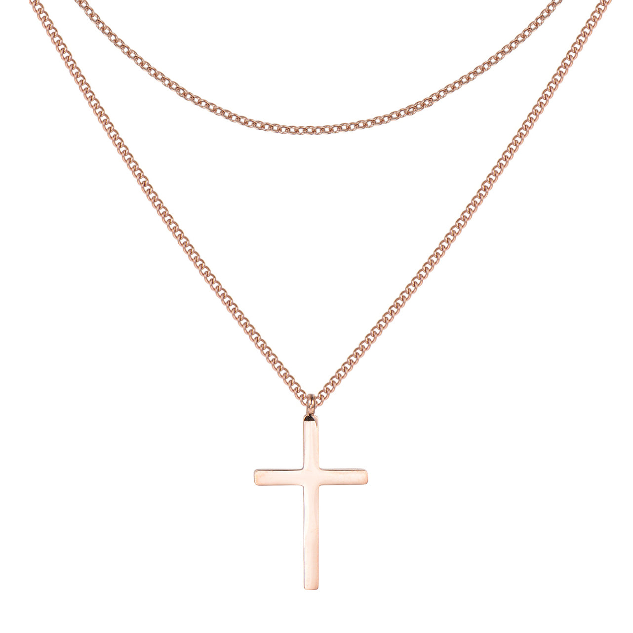 Layered Cross Necklace Rose Gold