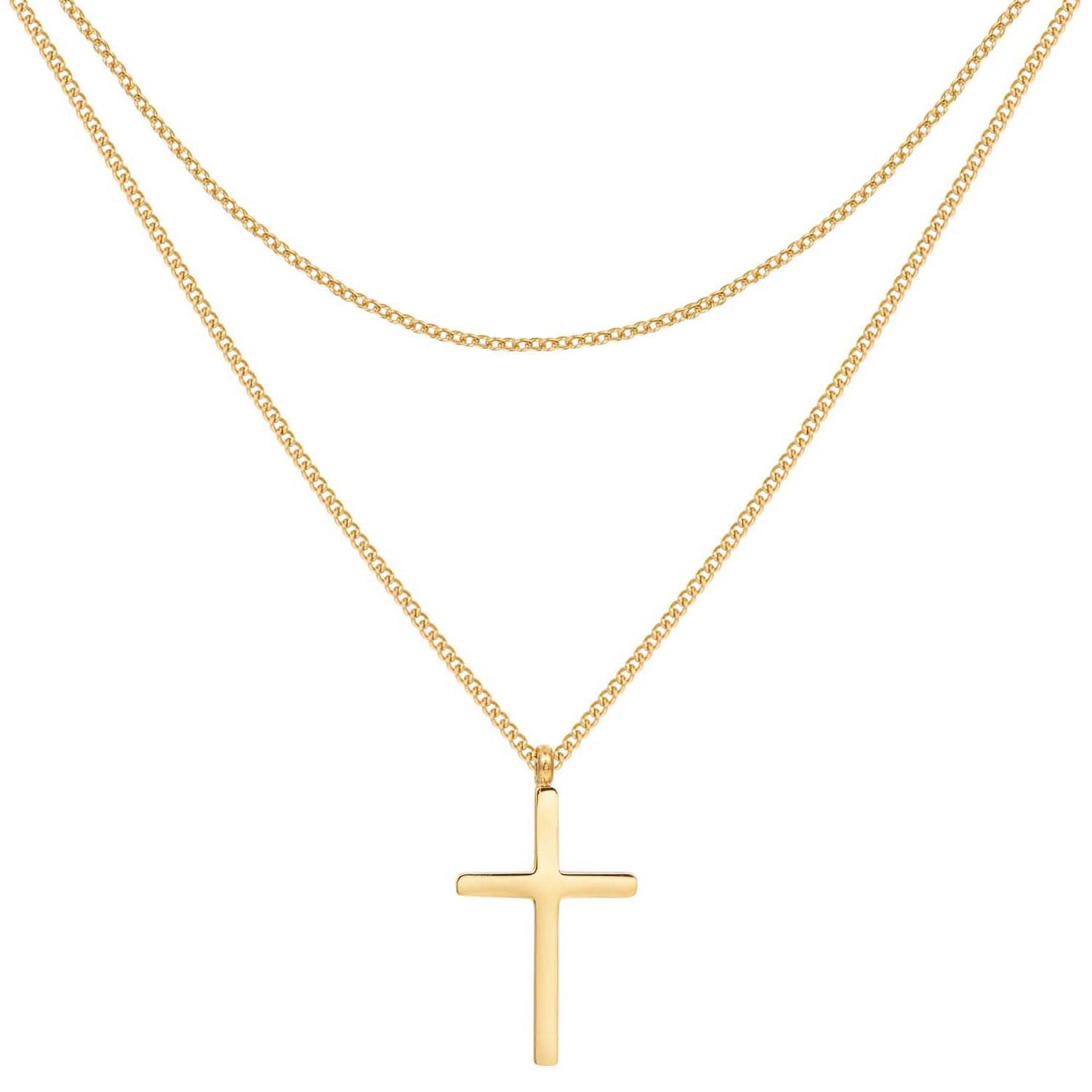 Men Layered Cross Necklace Waterproof