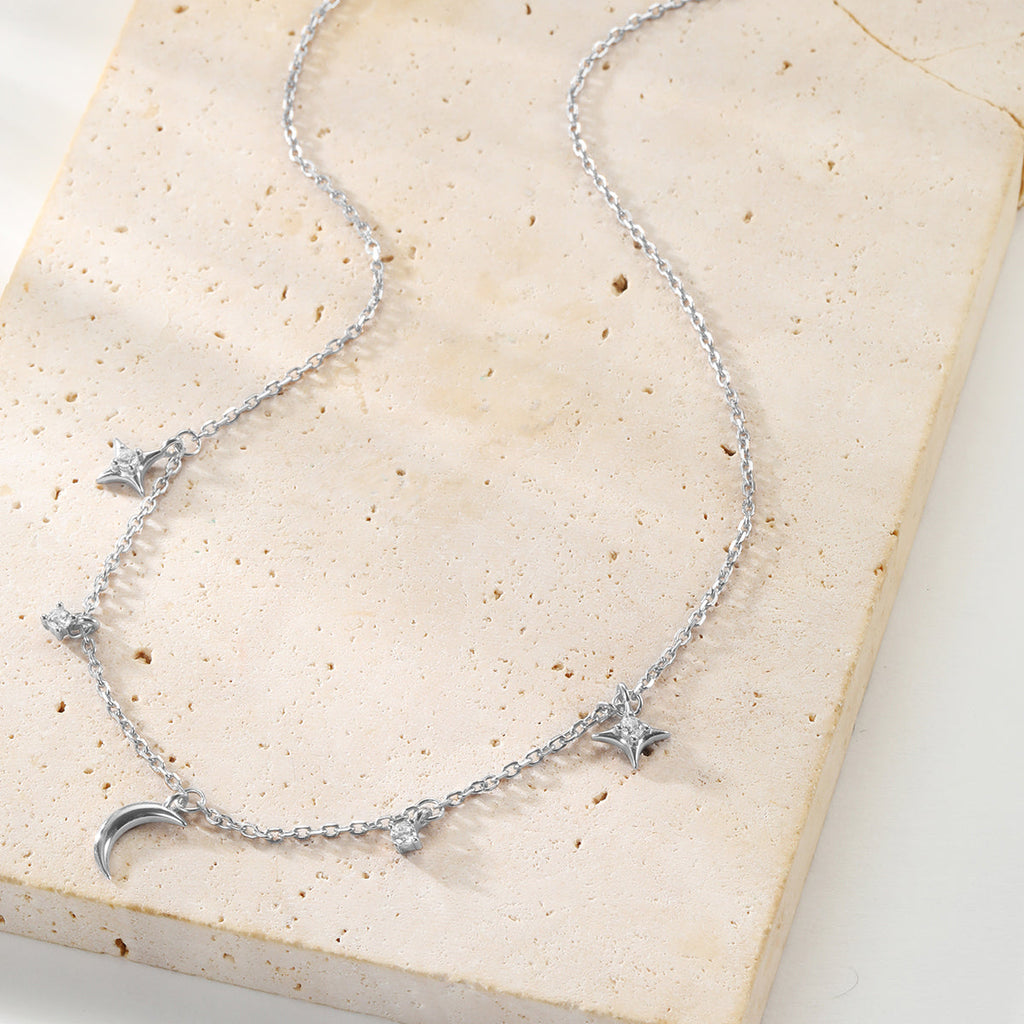 Moon Star & Sky Charm Necklace Sterling Silver