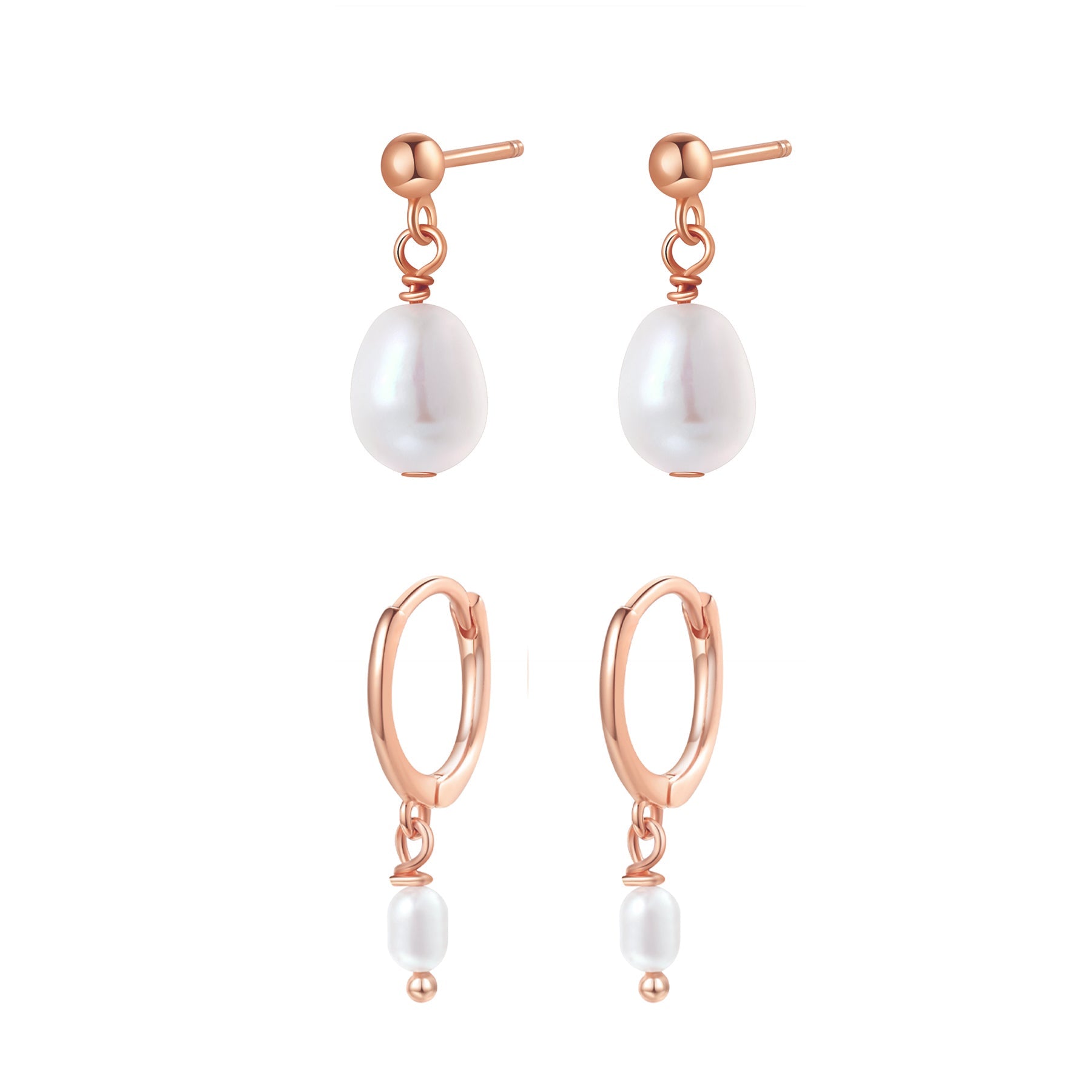 Classic Pearl Huggie and Stud Earring Set