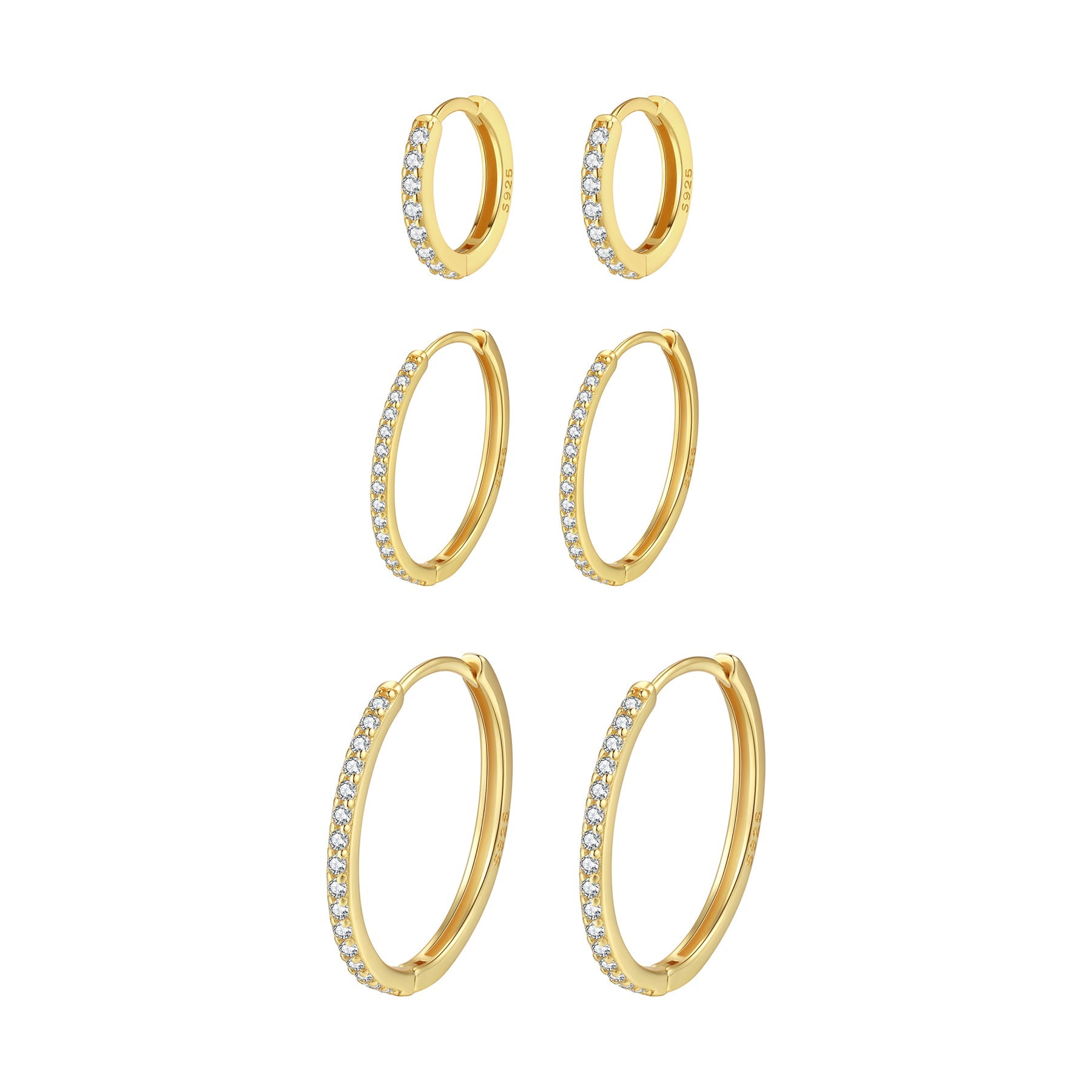 Clear Stone Trio Earring Hoop Set Sterling Silver