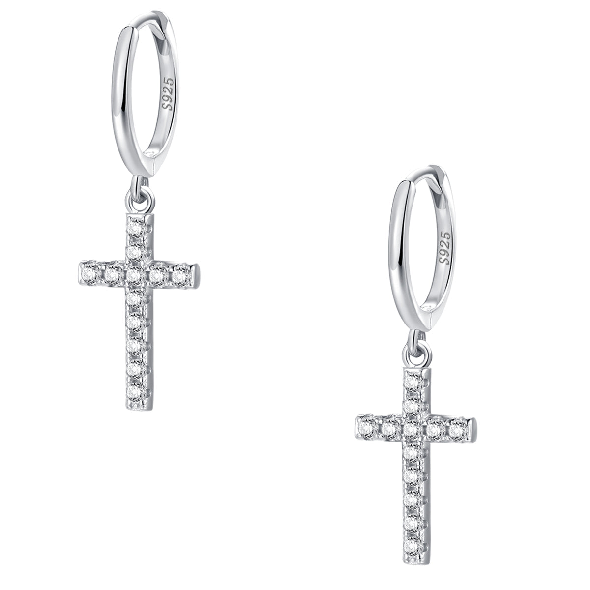 Cross Huggie Earrings Sterling Silver Gold