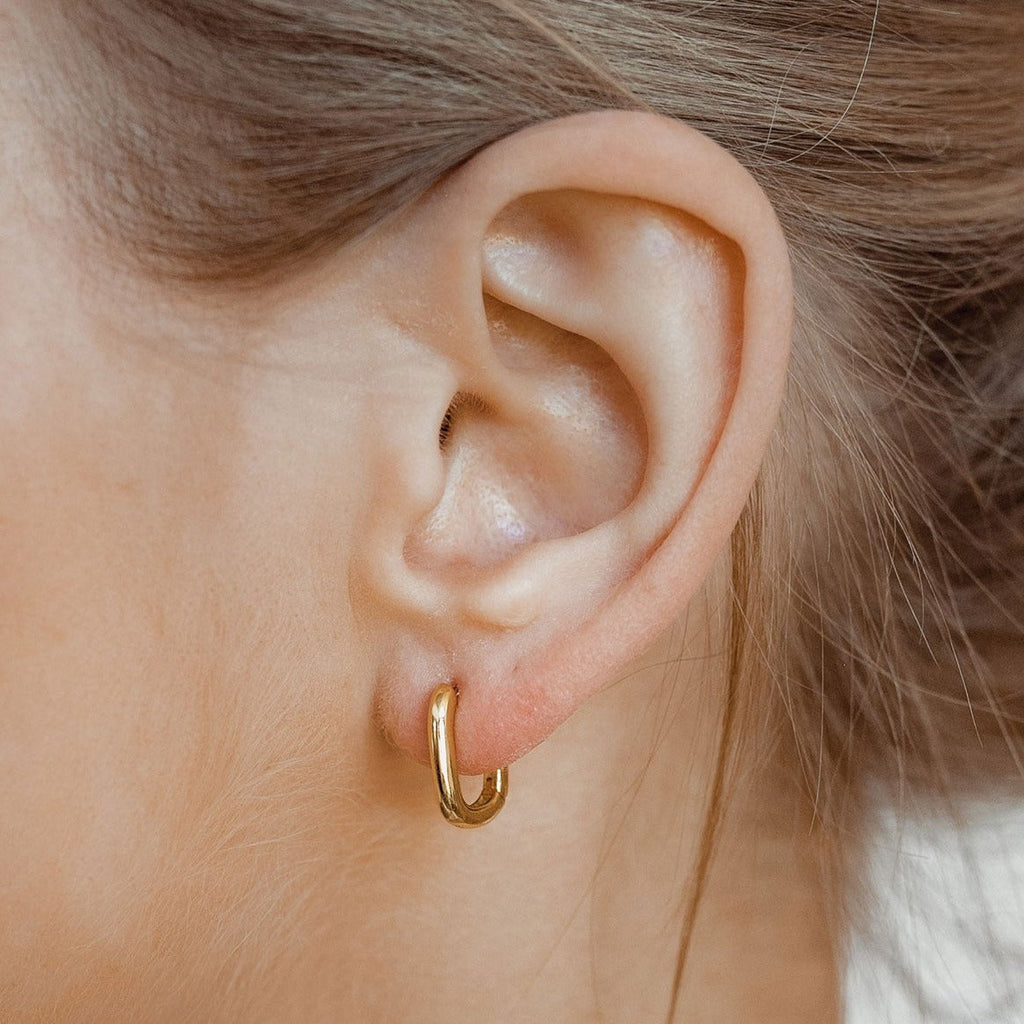 Oval Hoop Huggie Earrings Sterling Silver Gold