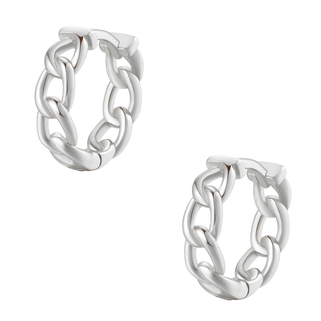Chunky Chain Huggie Earrings Sterling Silver