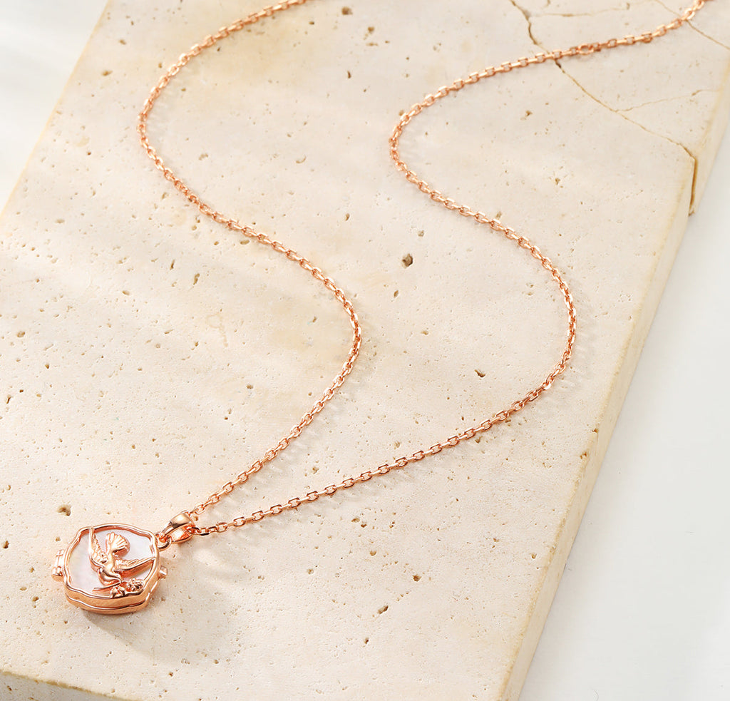 Dove & Olive Branch Locket Necklace Sterling Silver