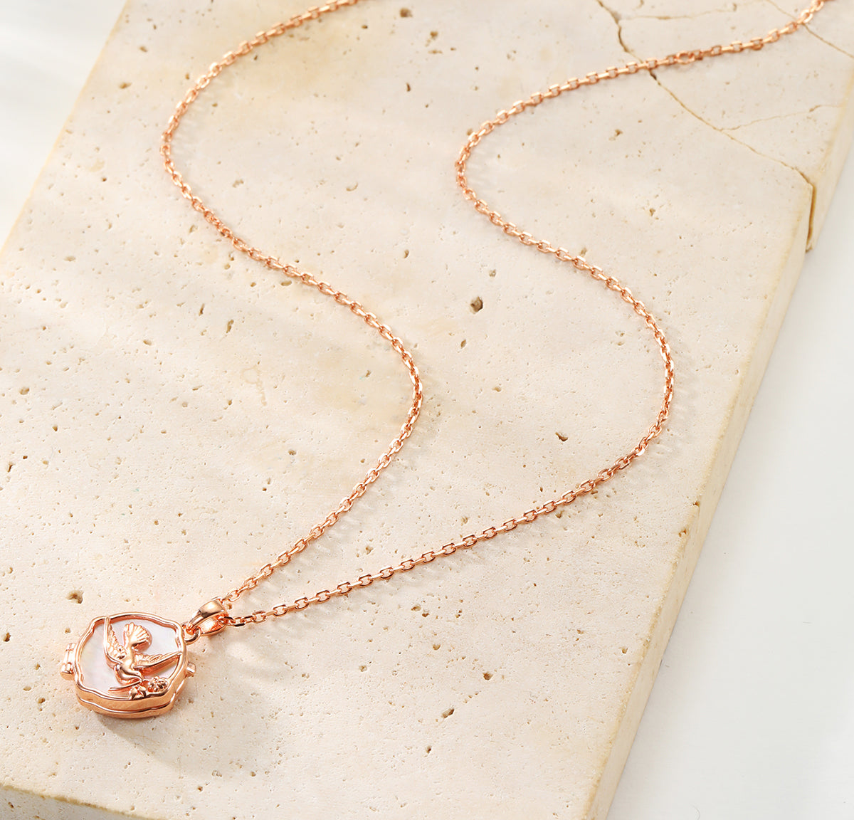 Dove & Olive Branch Locket Necklace Sterling Silver