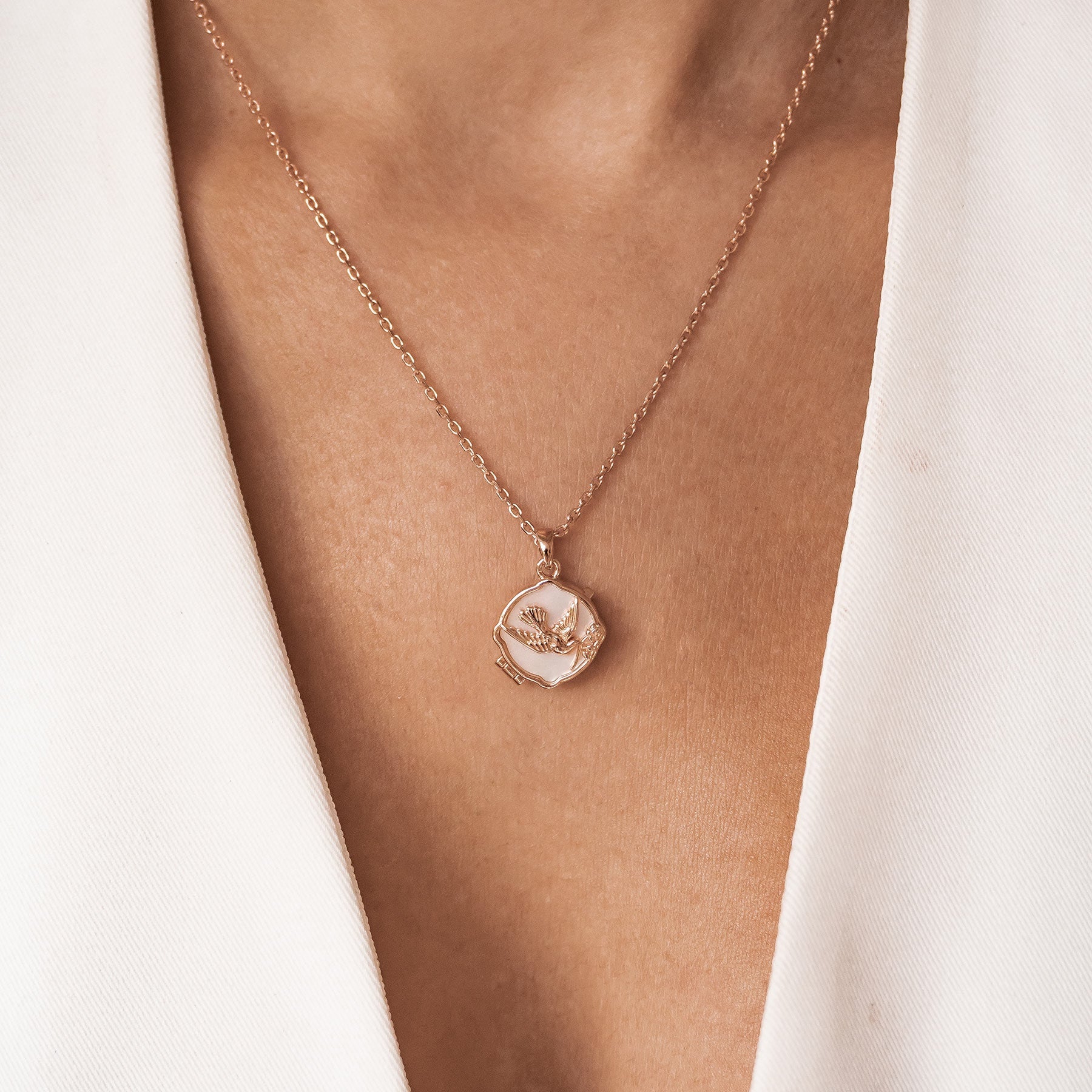 Dove & Olive Branch Locket Necklace Sterling Silver