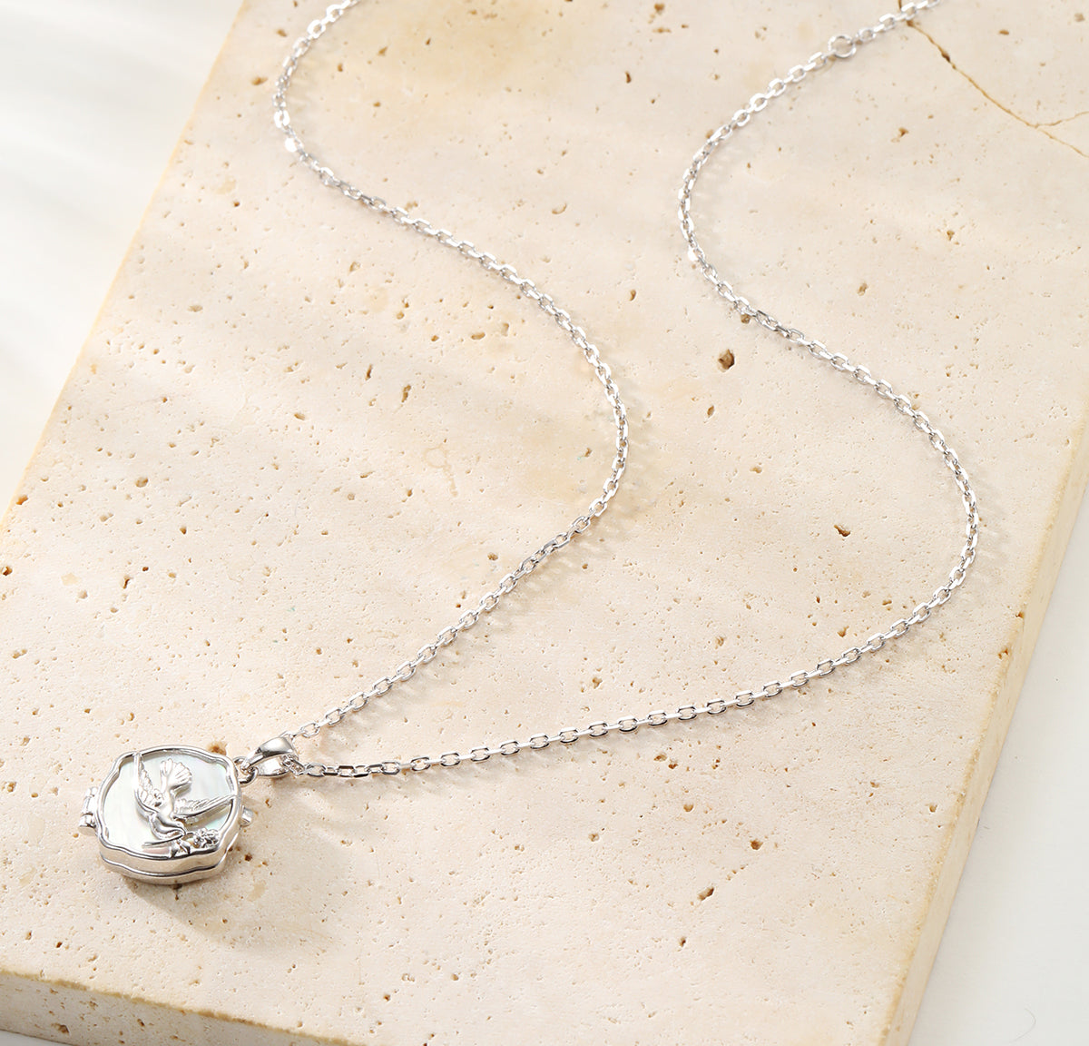 Dove & Olive Branch Locket Necklace Sterling Silver