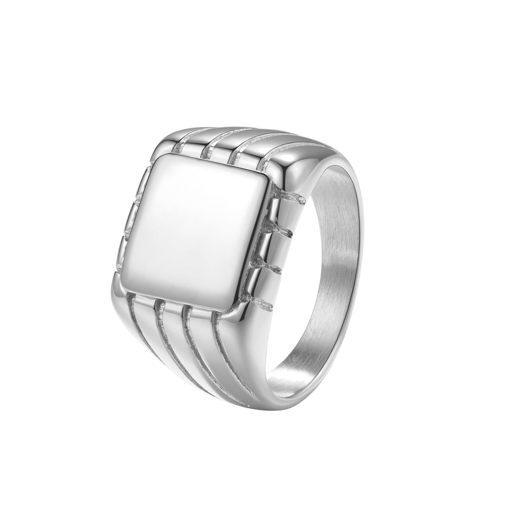 Engraved Square Signet Ring Men Stainless Steel