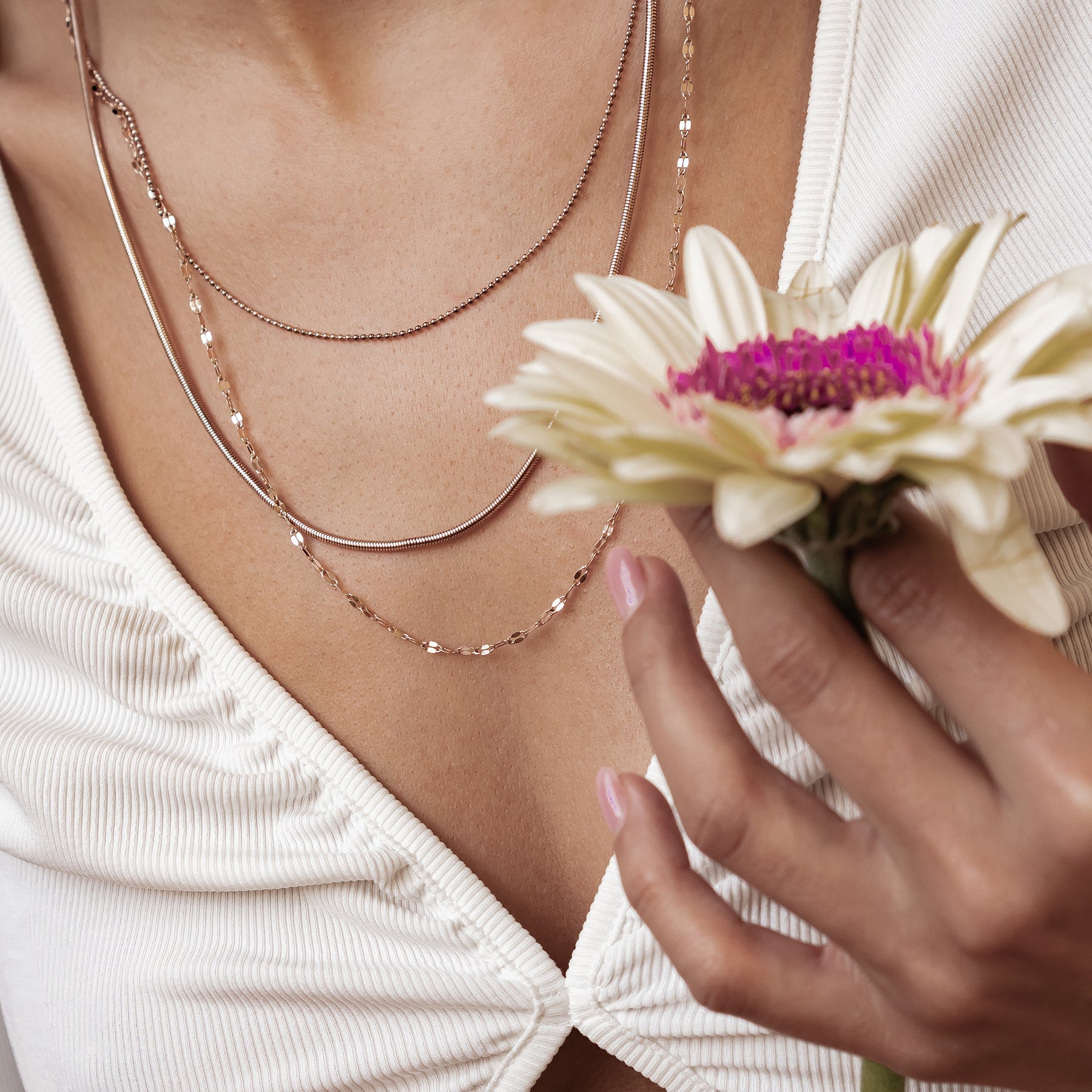 Fine Triple Layer Chain Necklace Waterproof