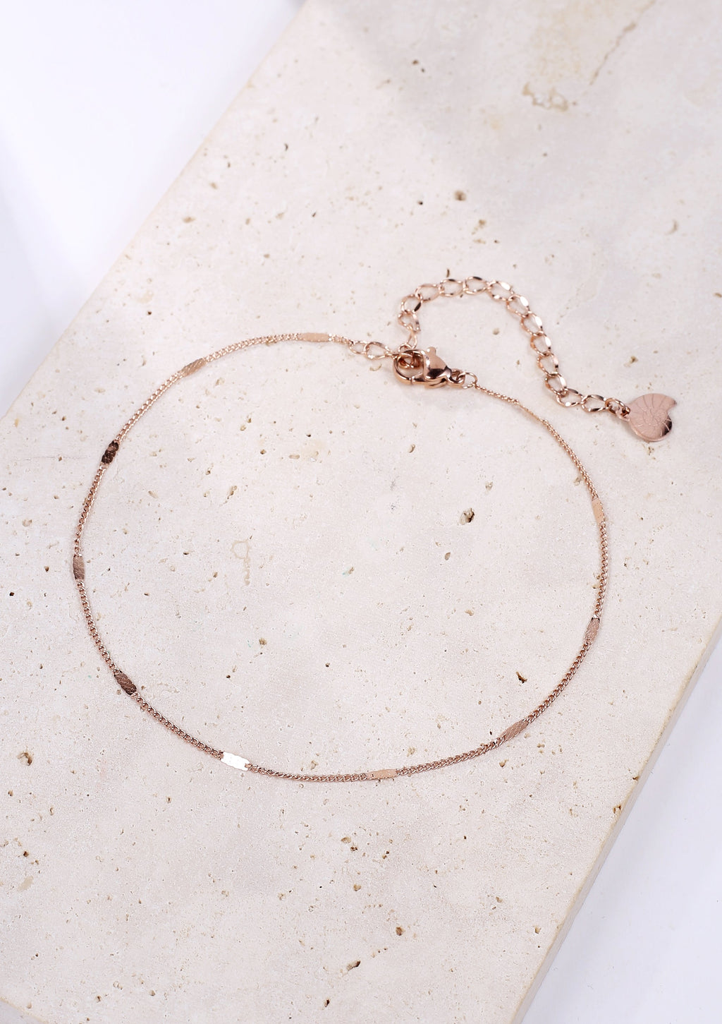 Flattened Curb Chain Anklet Rose Gold