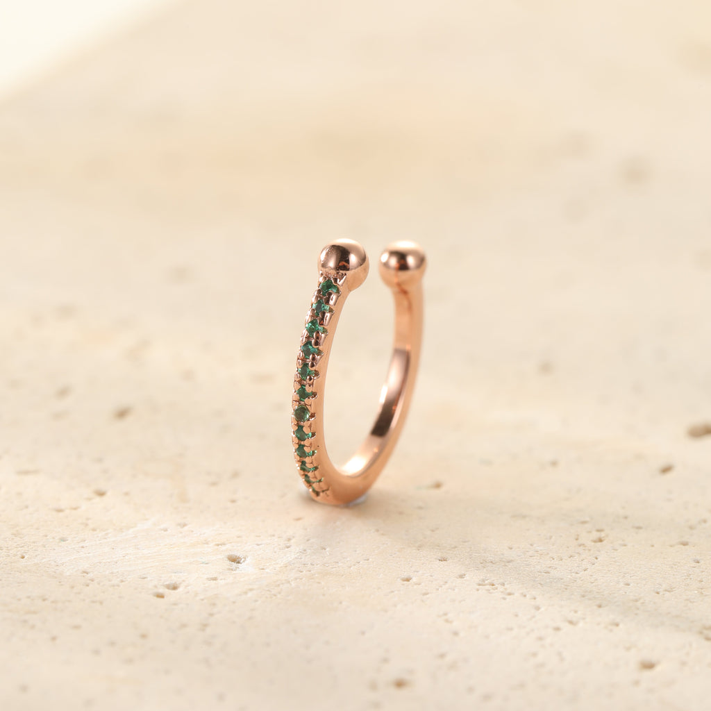 Green Diamond Ear Cuff Sterling Silver