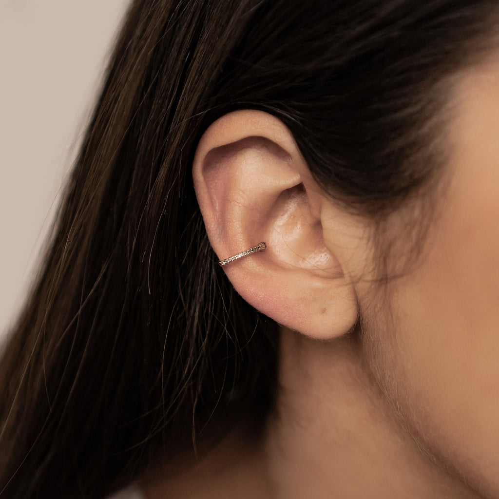 Green Diamond Ear Cuff Sterling Silver