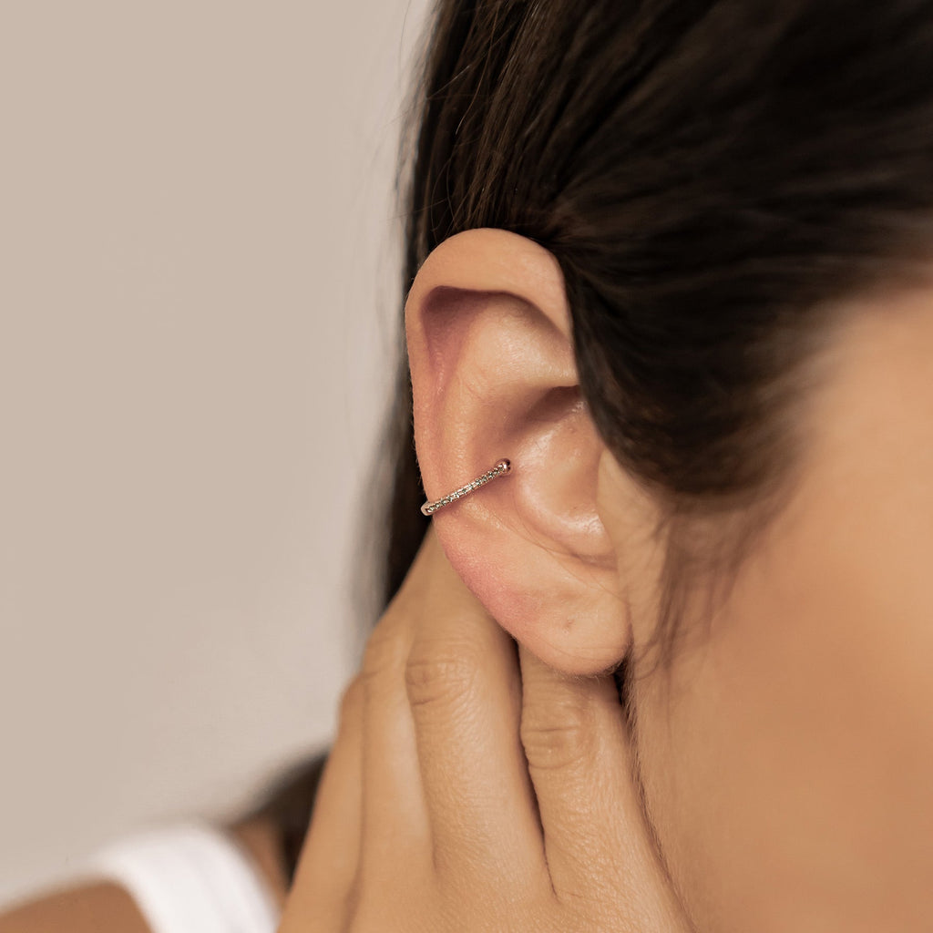 Green Diamond Ear Cuff Sterling Silver