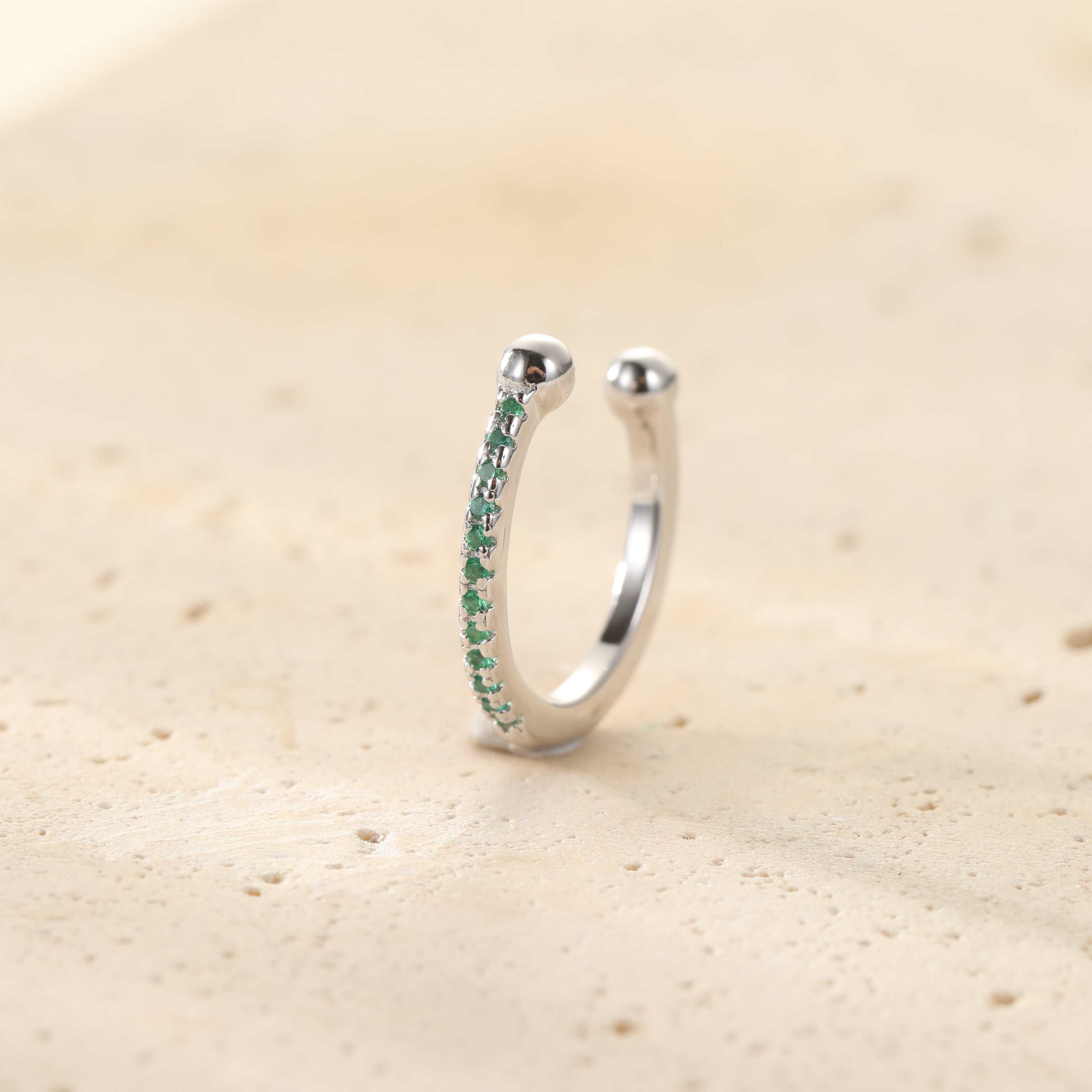 Green Diamond Ear Cuff Sterling Silver