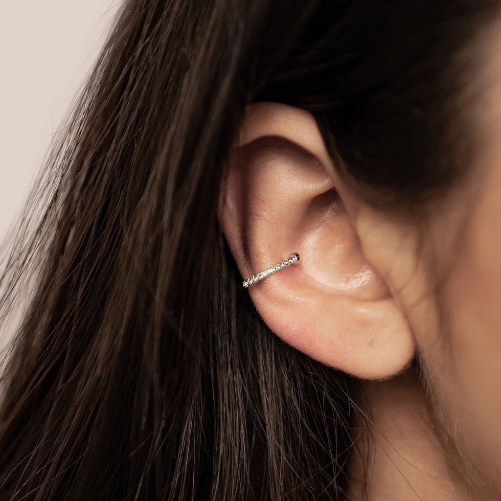 Green Diamond Ear Cuff Sterling Silver