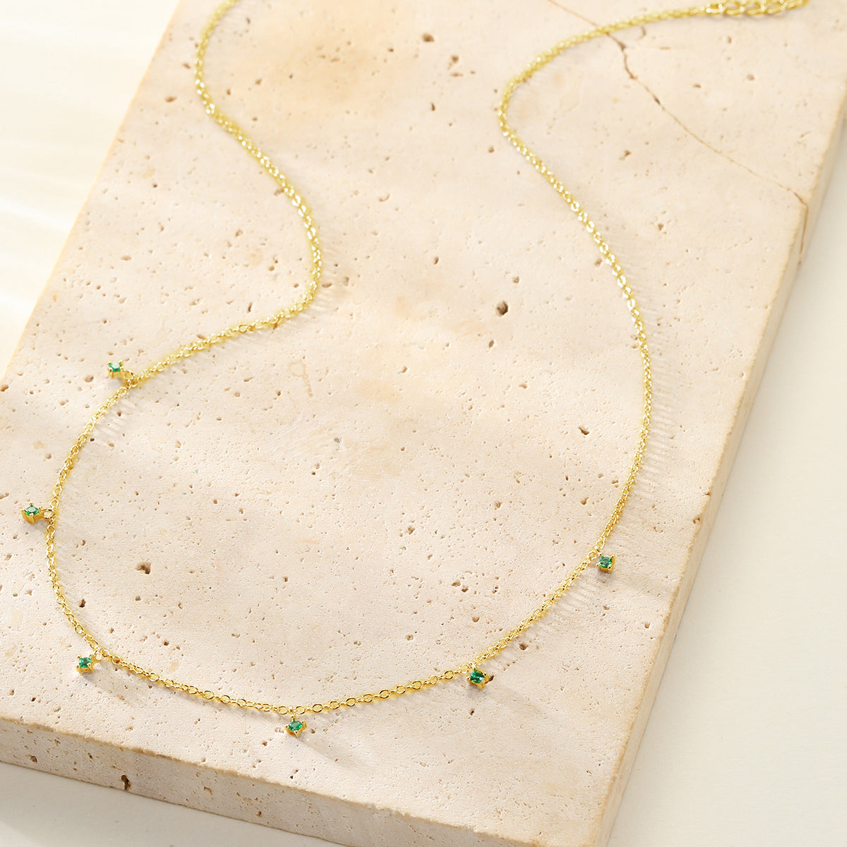 Green Gemstone Charm Necklace Sterling Silver