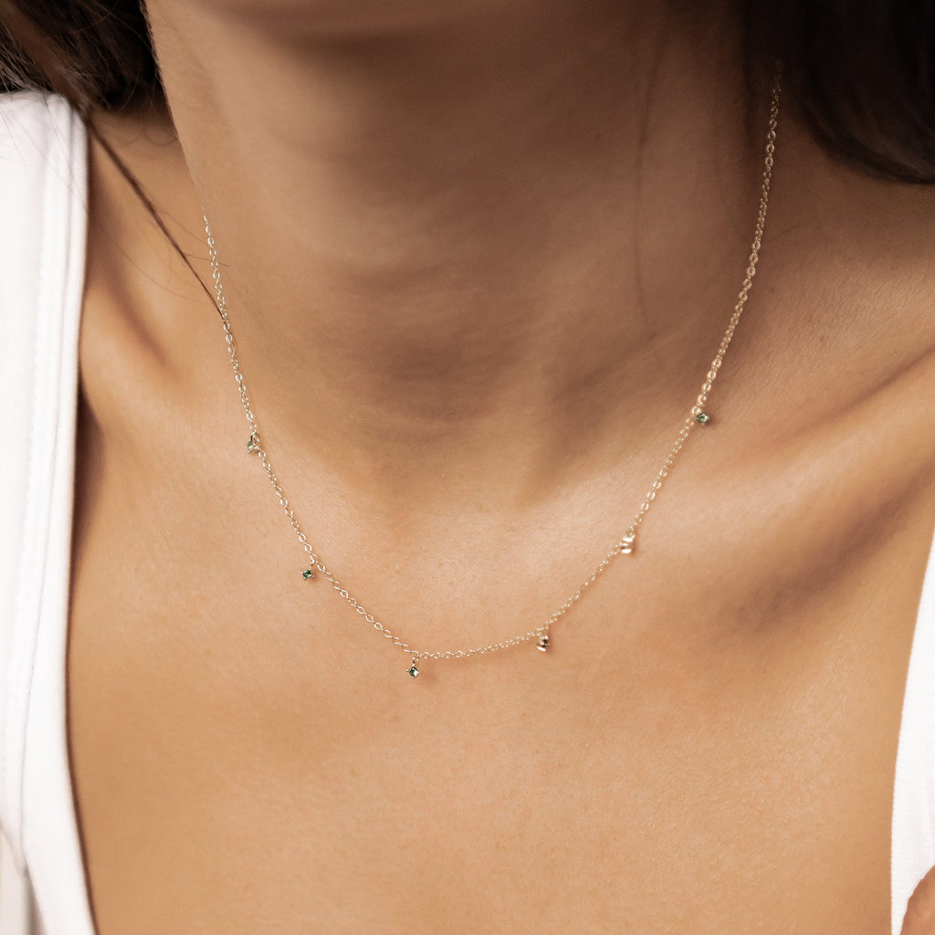 Green Gemstone Charm Necklace Sterling Silver