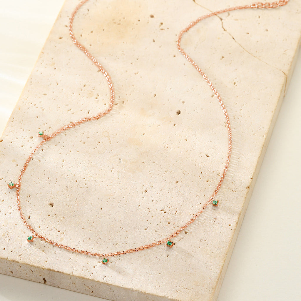 Green Gemstone Charm Necklace Sterling Silver