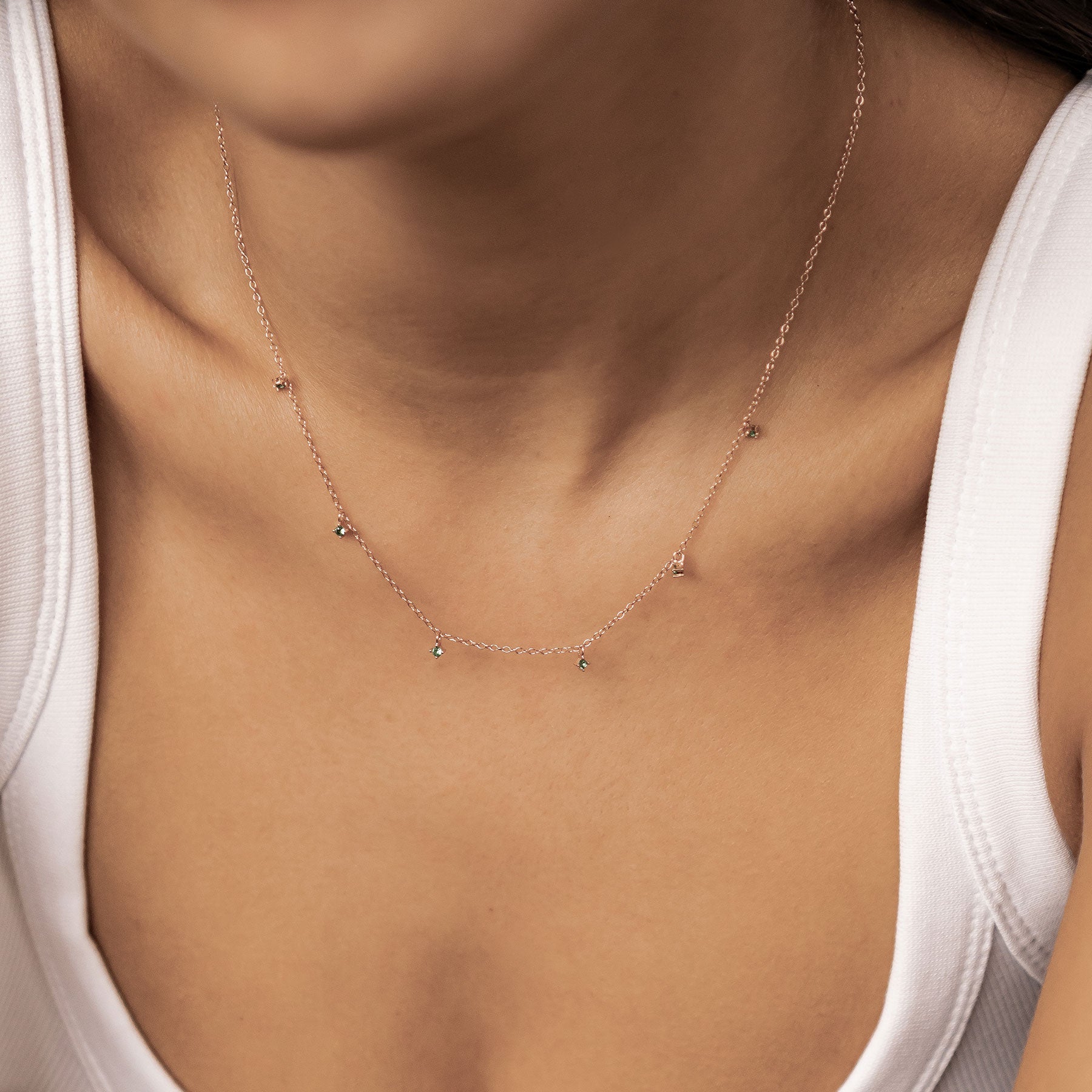 Green Gemstone Charm Necklace Sterling Silver