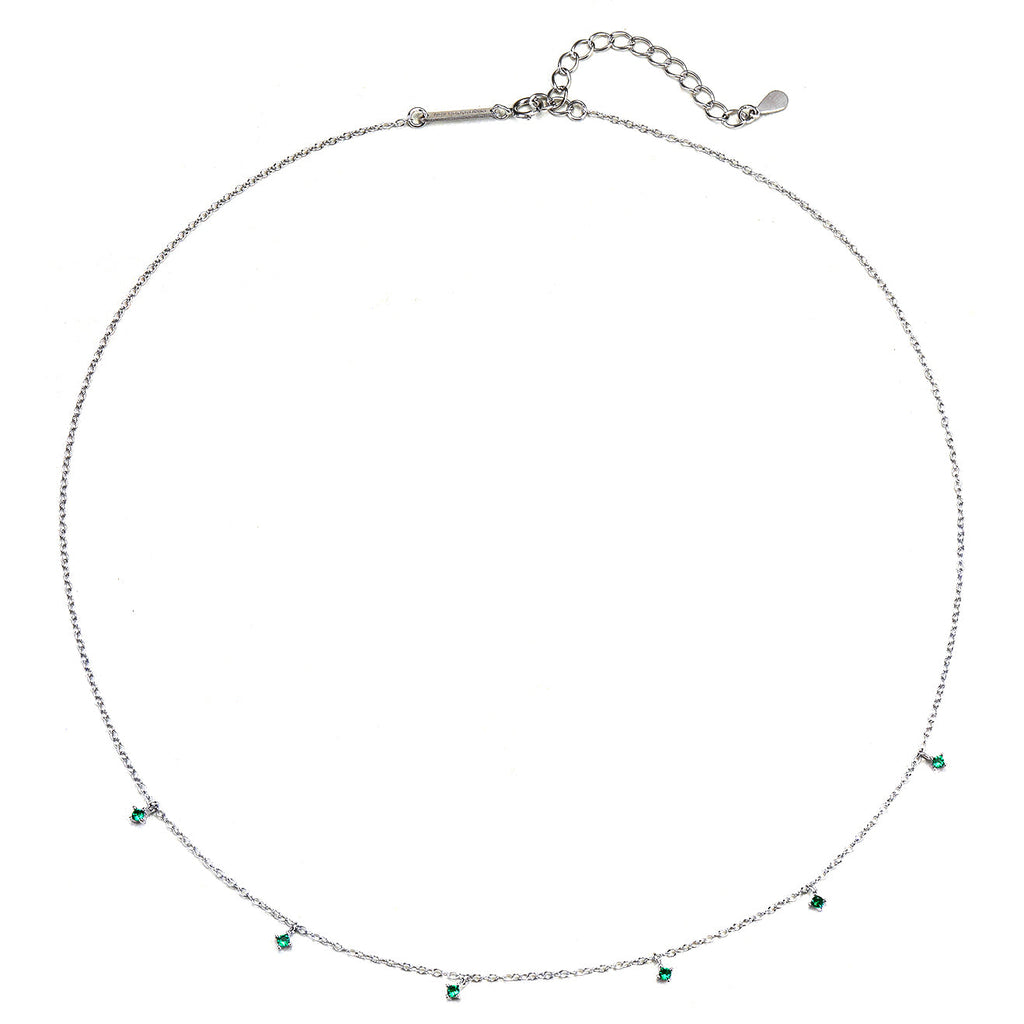 Green Gemstone Charm Necklace Sterling Silver