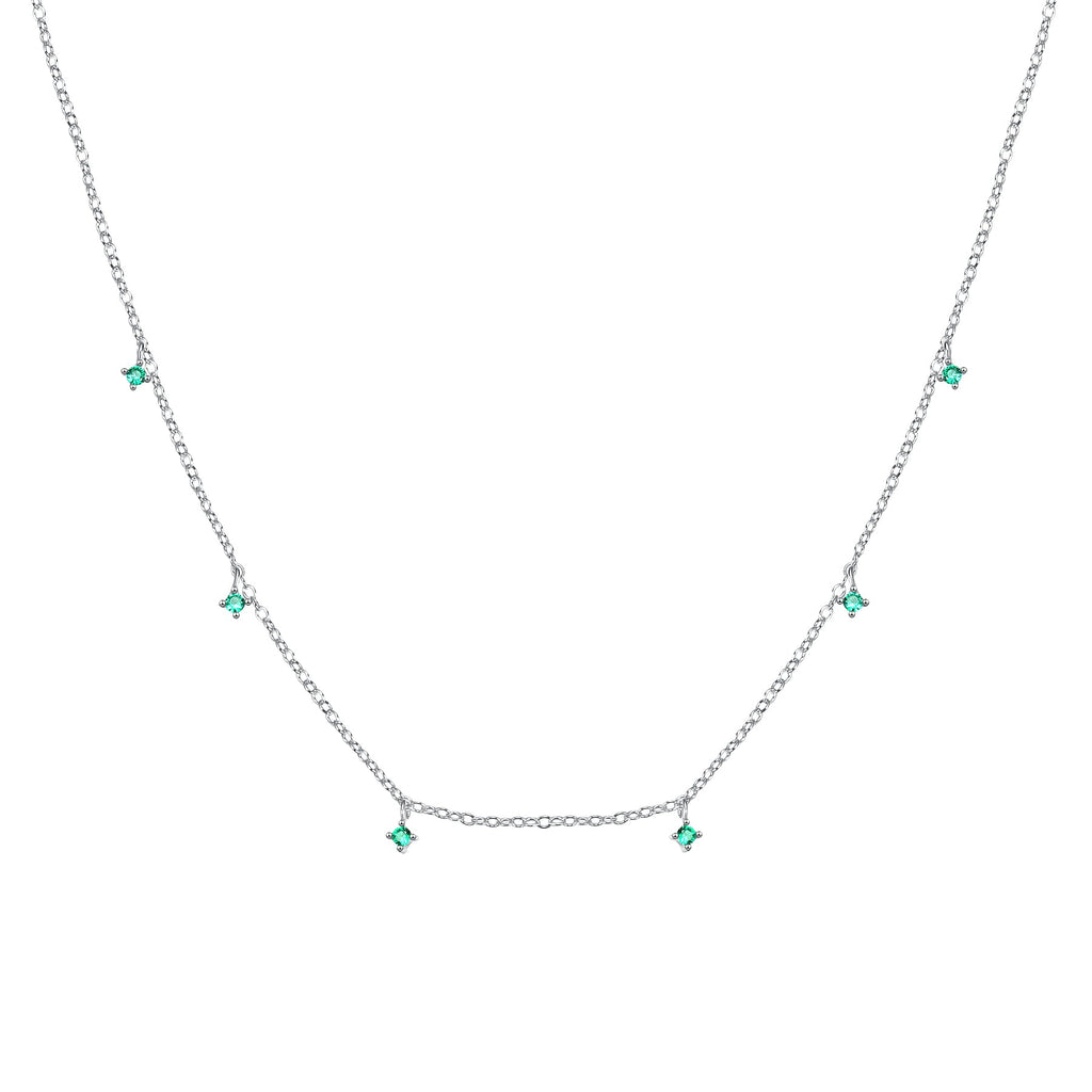 Green Gemstone Charm Necklace Sterling Silver