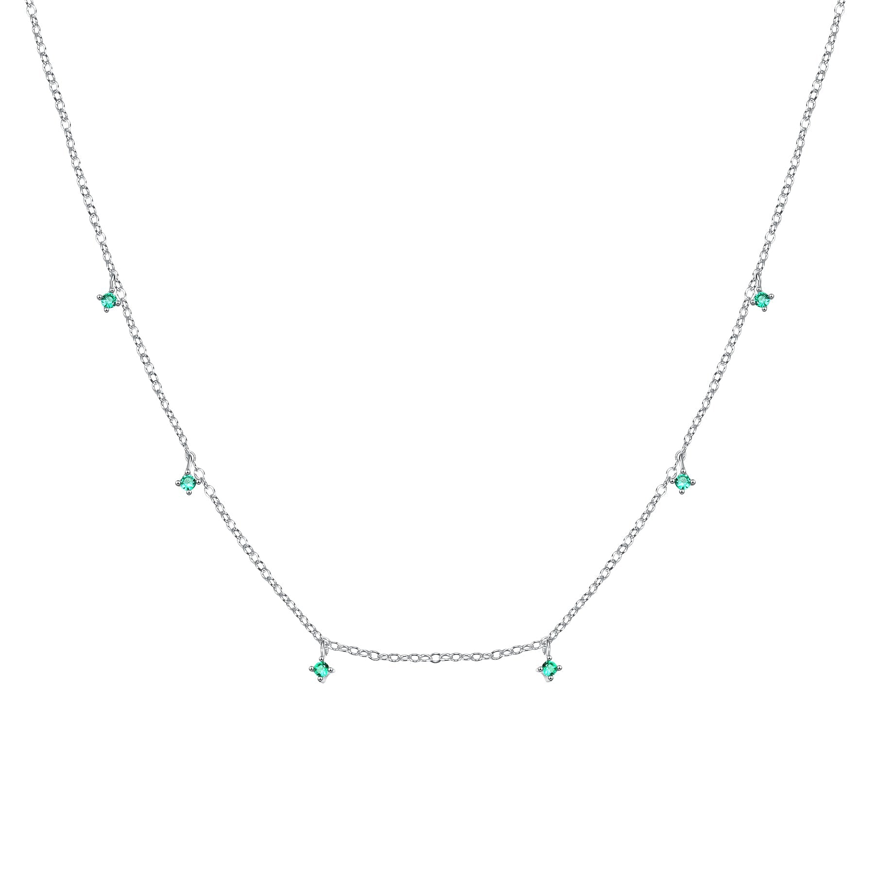 Green Gemstone Charm Necklace Sterling Silver