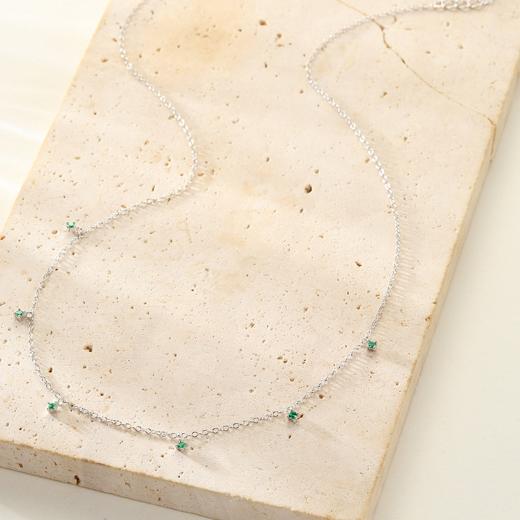 Green Gemstone Charm Necklace Sterling Silver