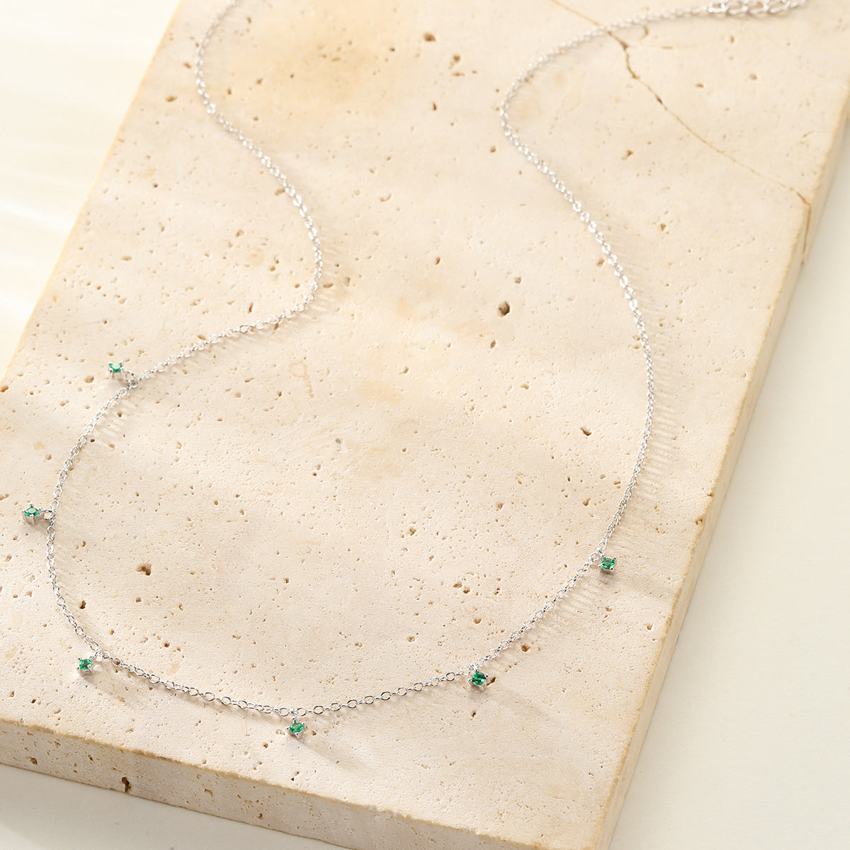 Green Gemstone Charm Necklace Sterling Silver