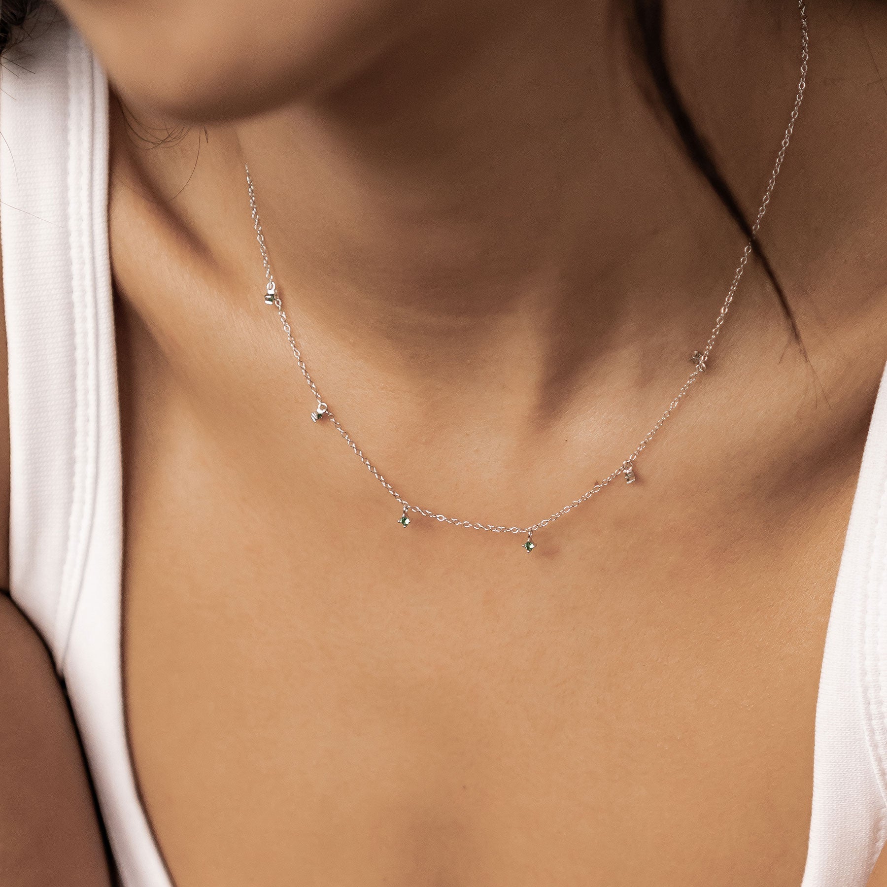 Green Gemstone Charm Necklace Sterling Silver