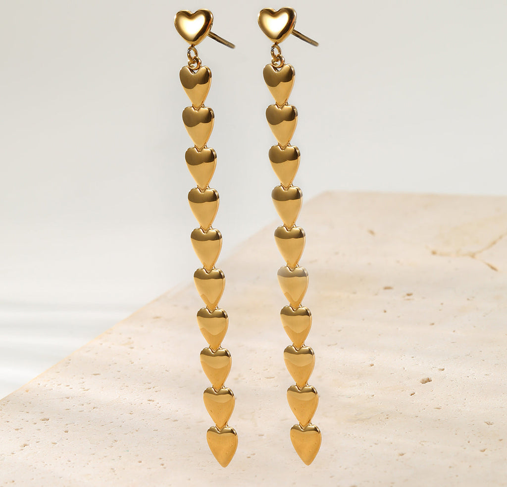 Heart Cascade Drop Earrings Waterproof