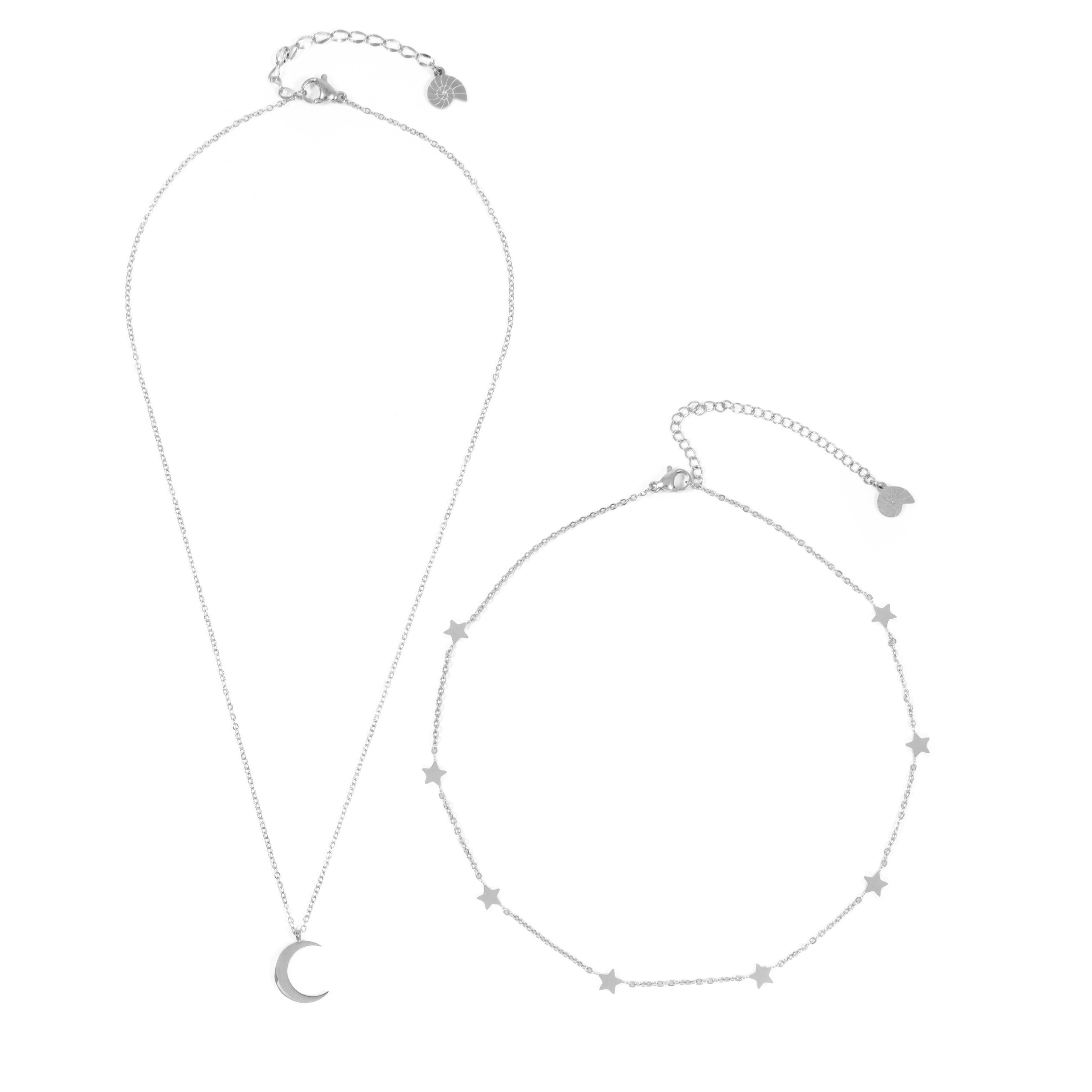 Moon Star Necklace Set Silver