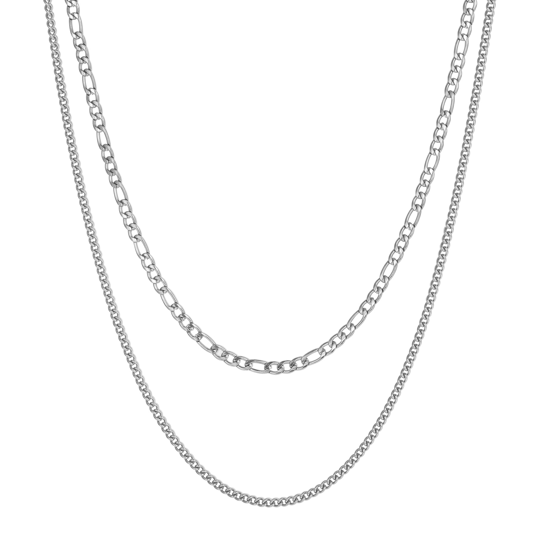 Layered Curb & Paperclip Chain Necklace Waterproof