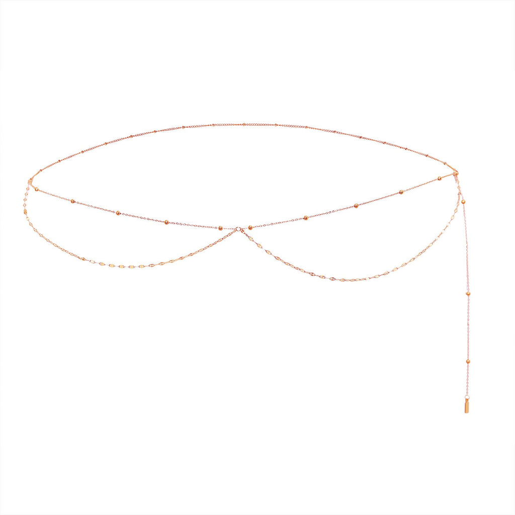 Layered Satellite and Rolo Belly Chain Waterproof