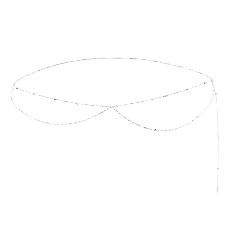 Layered Satellite and Rolo Belly Chain Waterproof