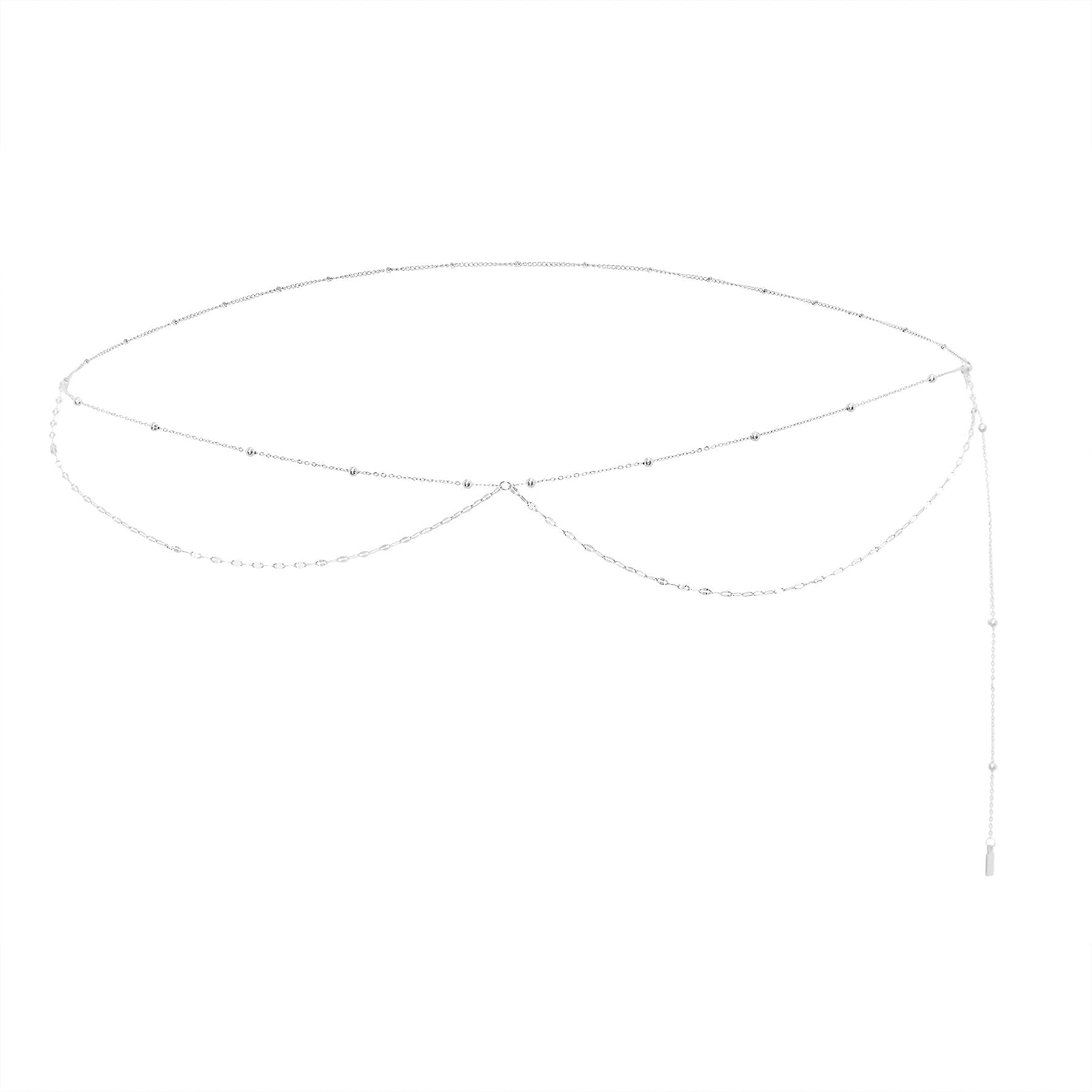 Layered Satellite and Rolo Belly Chain Waterproof