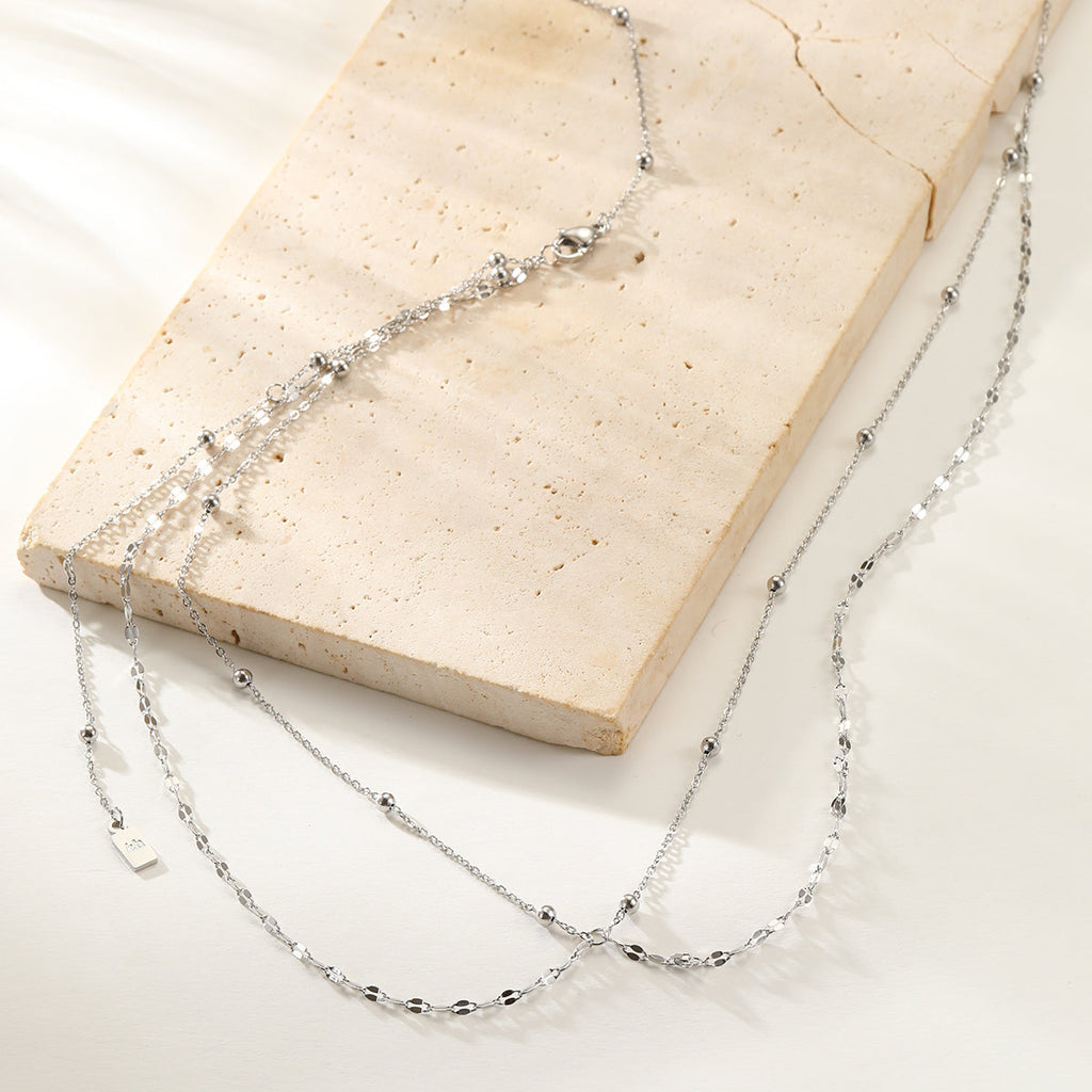 Layered Satellite and Rolo Belly Chain Waterproof