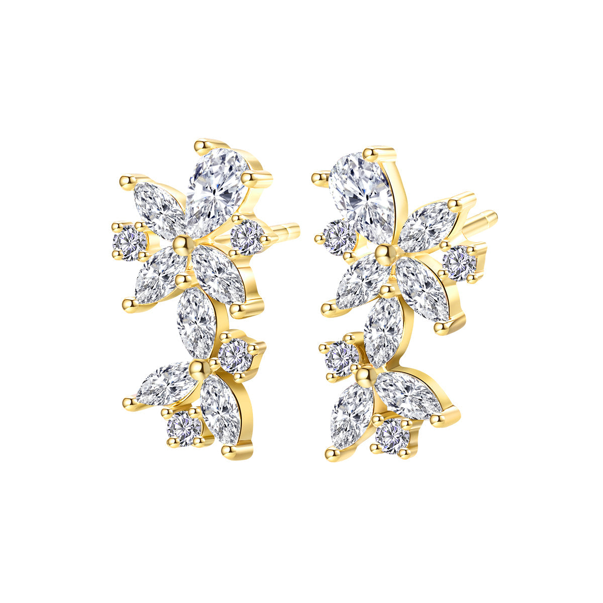 Marquise Flower Stud Earrings Sterling Silver