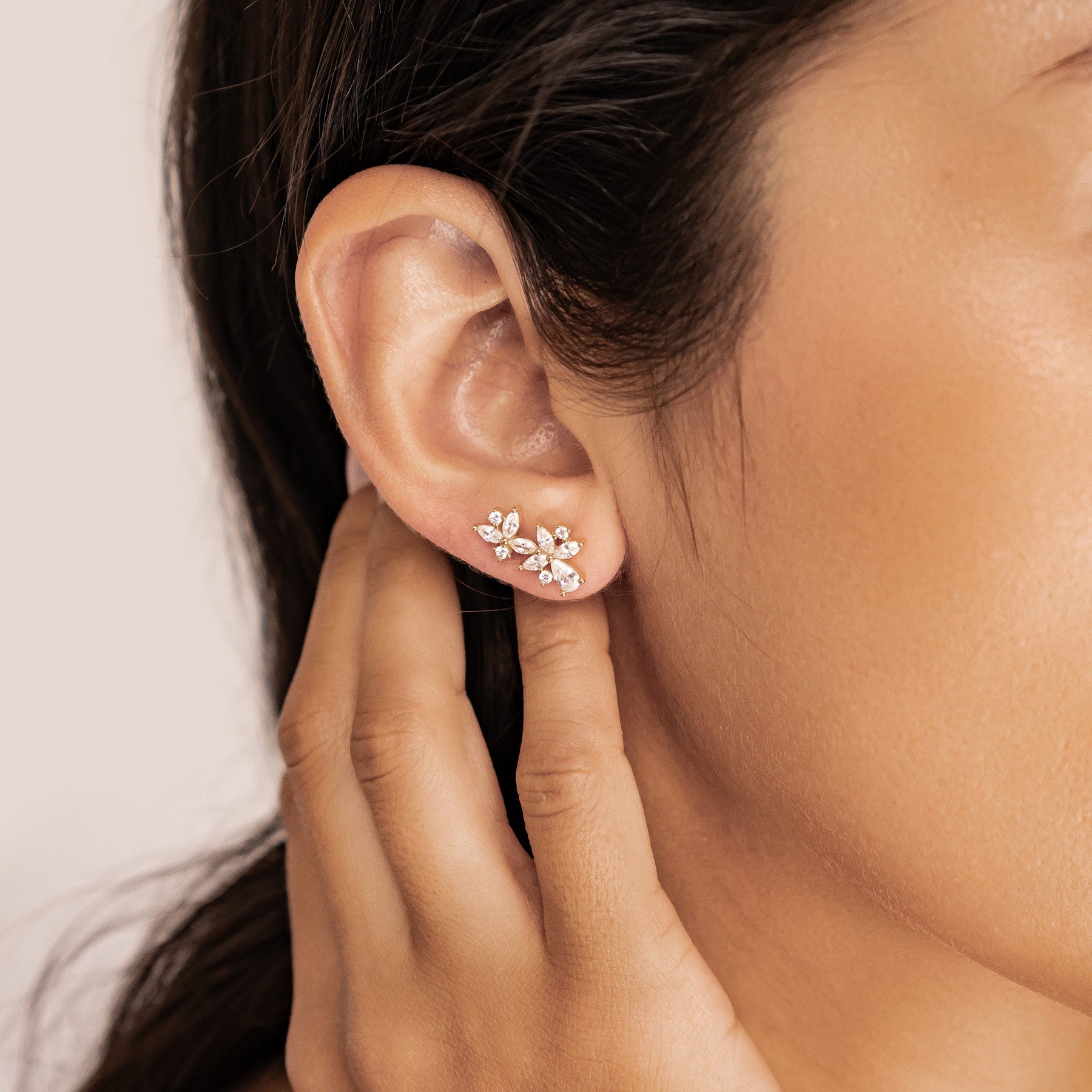 Marquise Flower Stud Earrings Sterling Silver