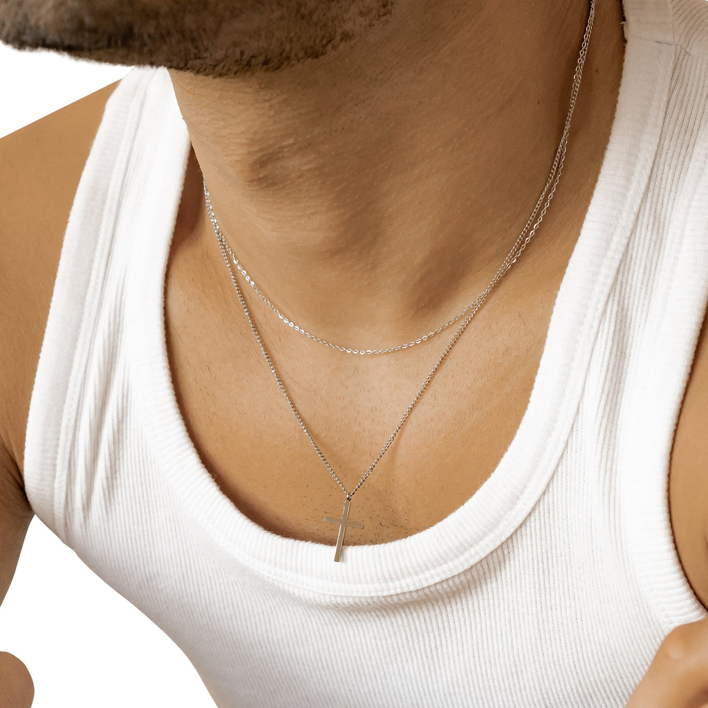 Men Layered Cross Necklace Waterproof
