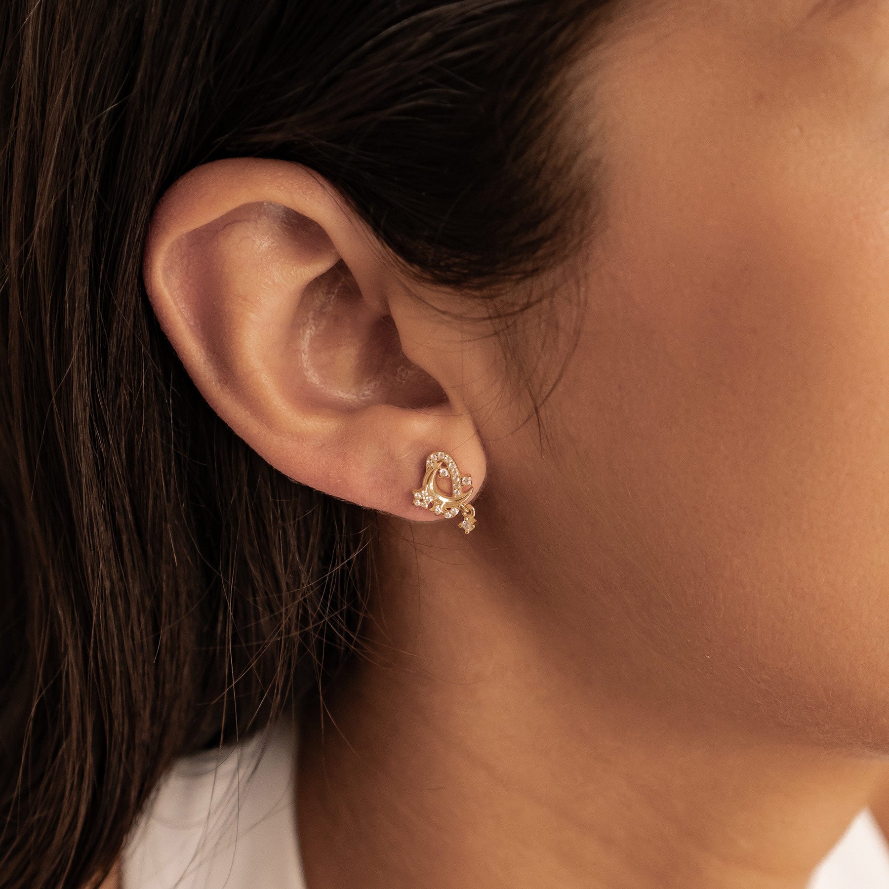 Moon & Star Sparkle Stud Earrings Sterling Silver