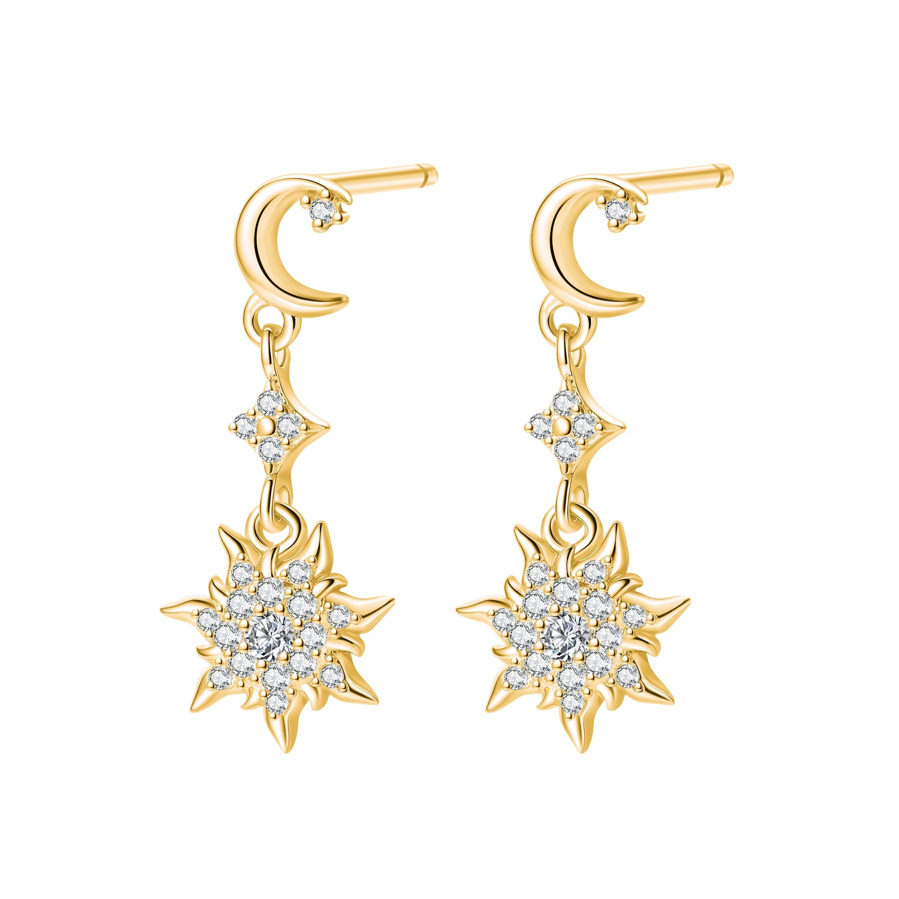 Moon & Sun Drop Earrings Sterling Silver
