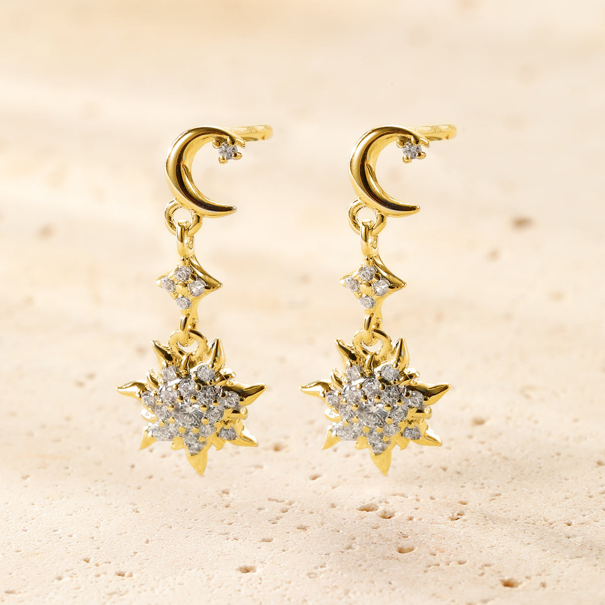 Moon & Sun Drop Earrings Sterling Silver