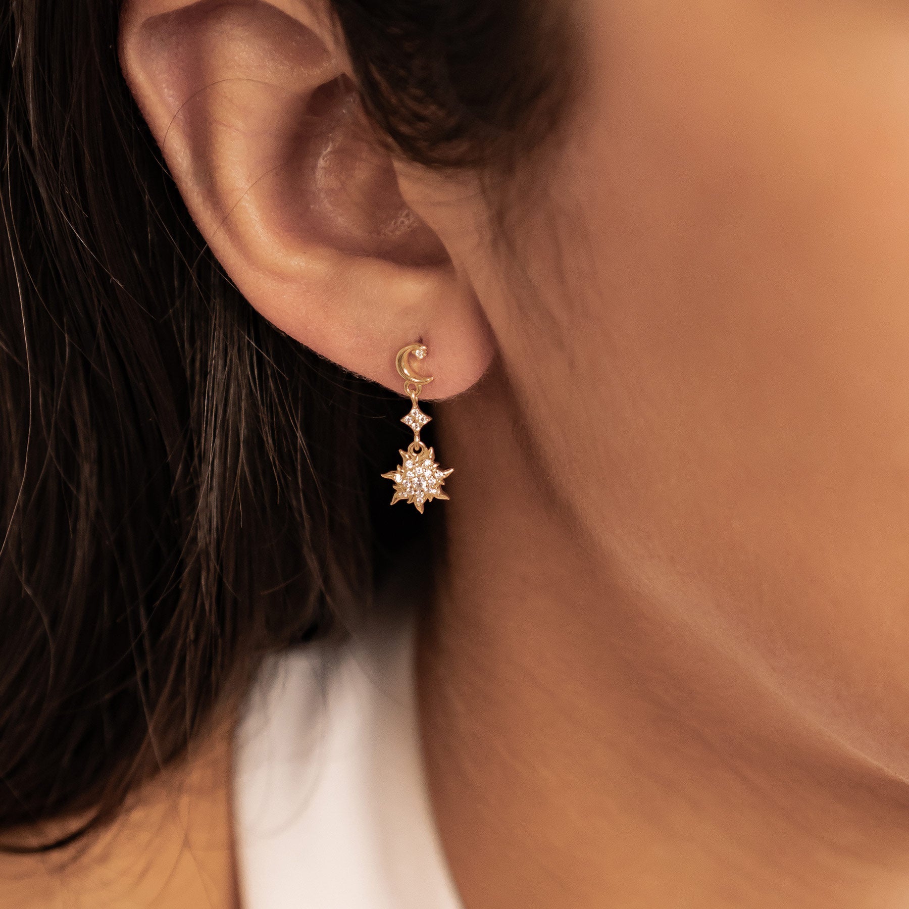 Moon & Sun Drop Earrings Sterling Silver