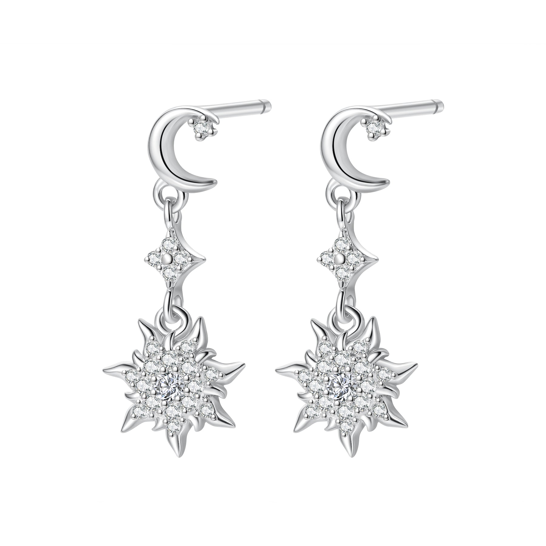 Moon & Sun Drop Earrings Sterling Silver