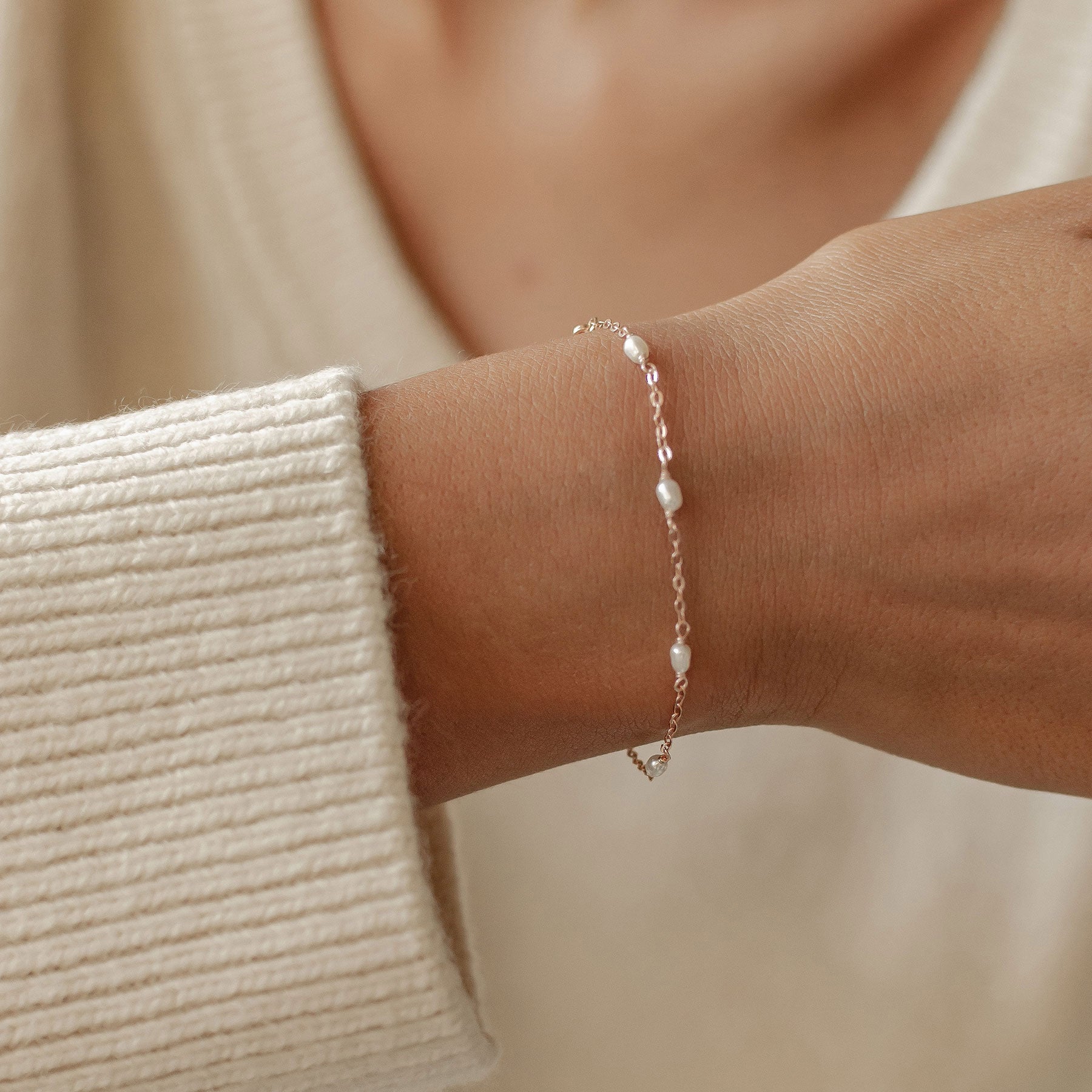 Pearl Chain Bracelet Sterling Silver Gold