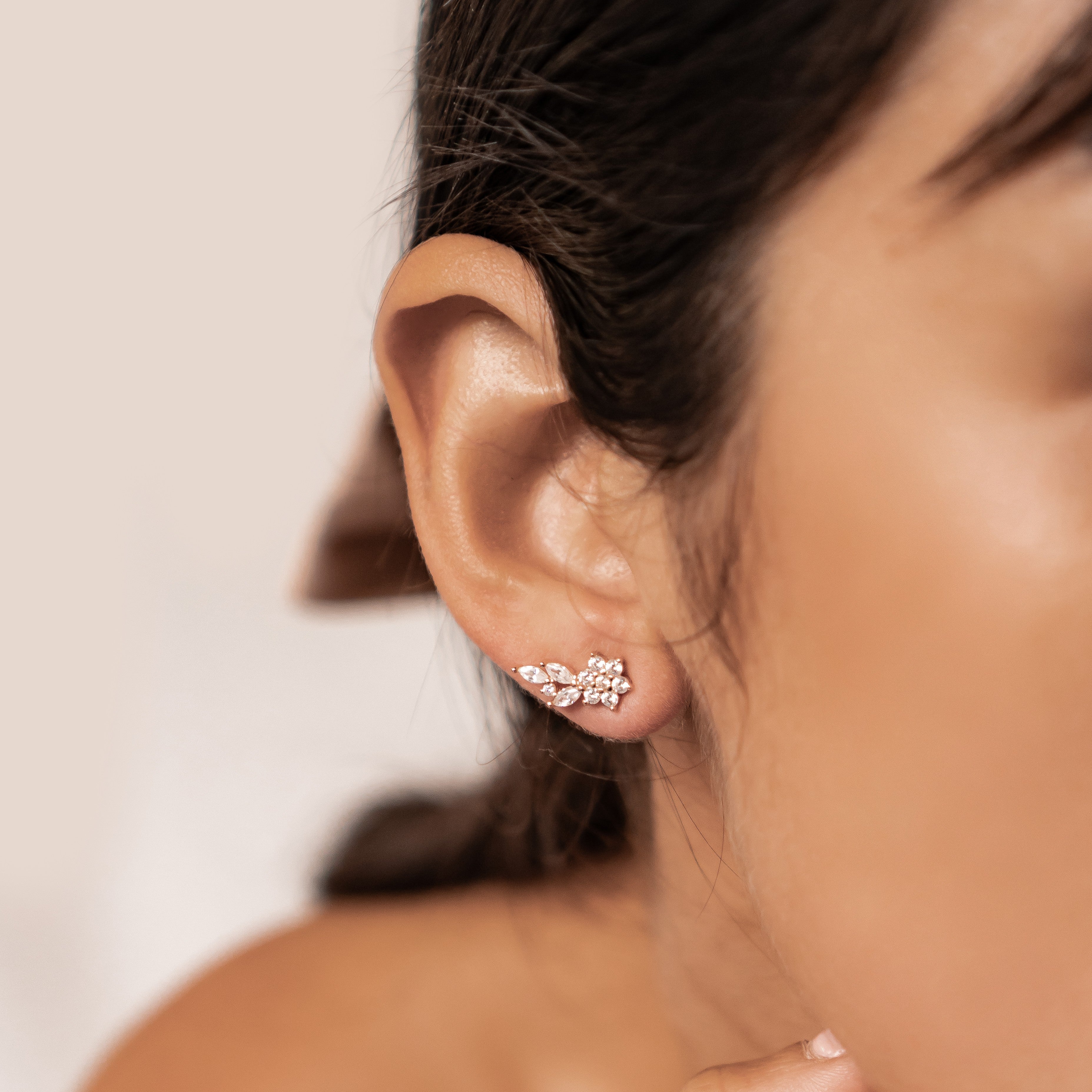 Petal Drape Climber Stud Earrings Sterling Silver