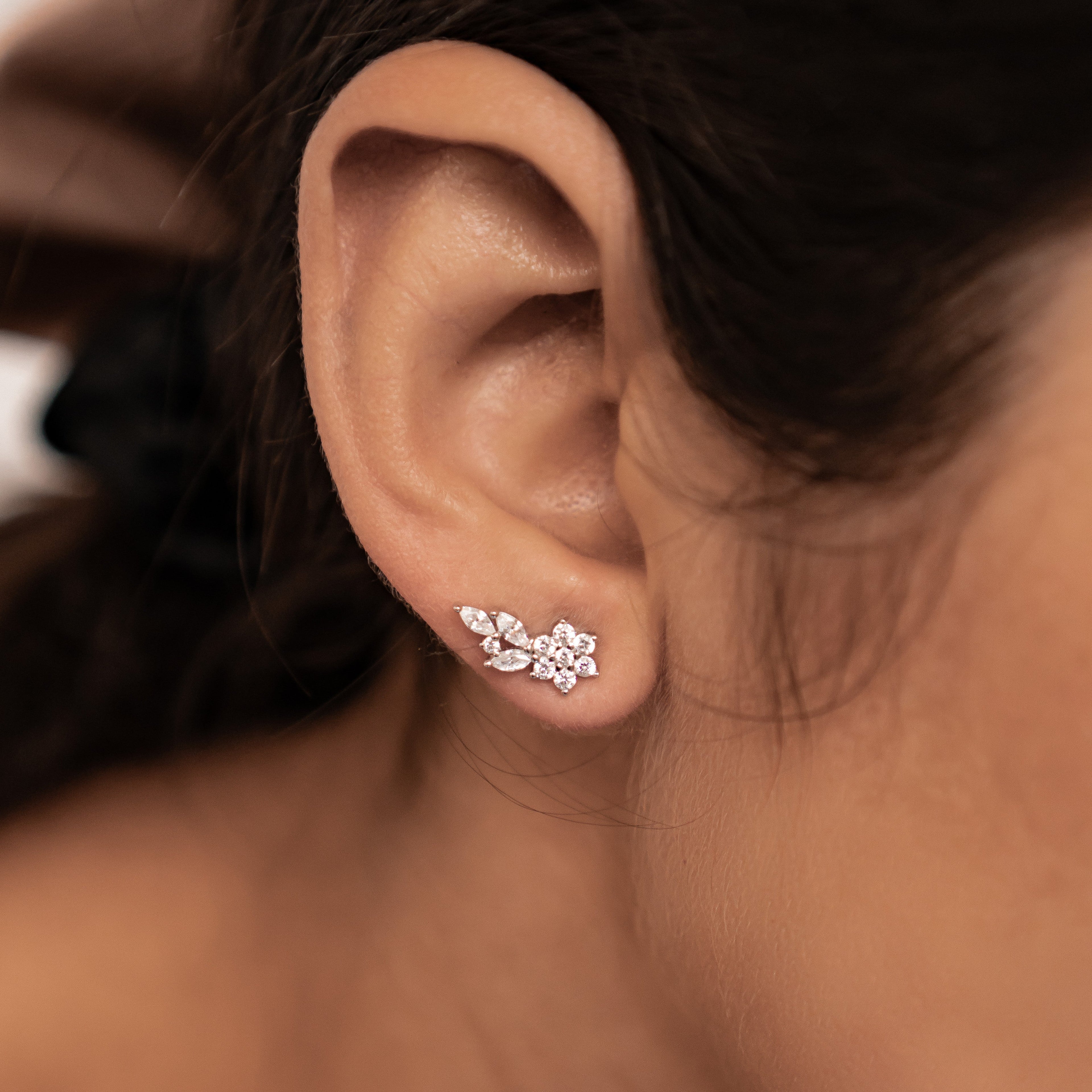 Petal Drape Climber Stud Earrings Sterling Silver