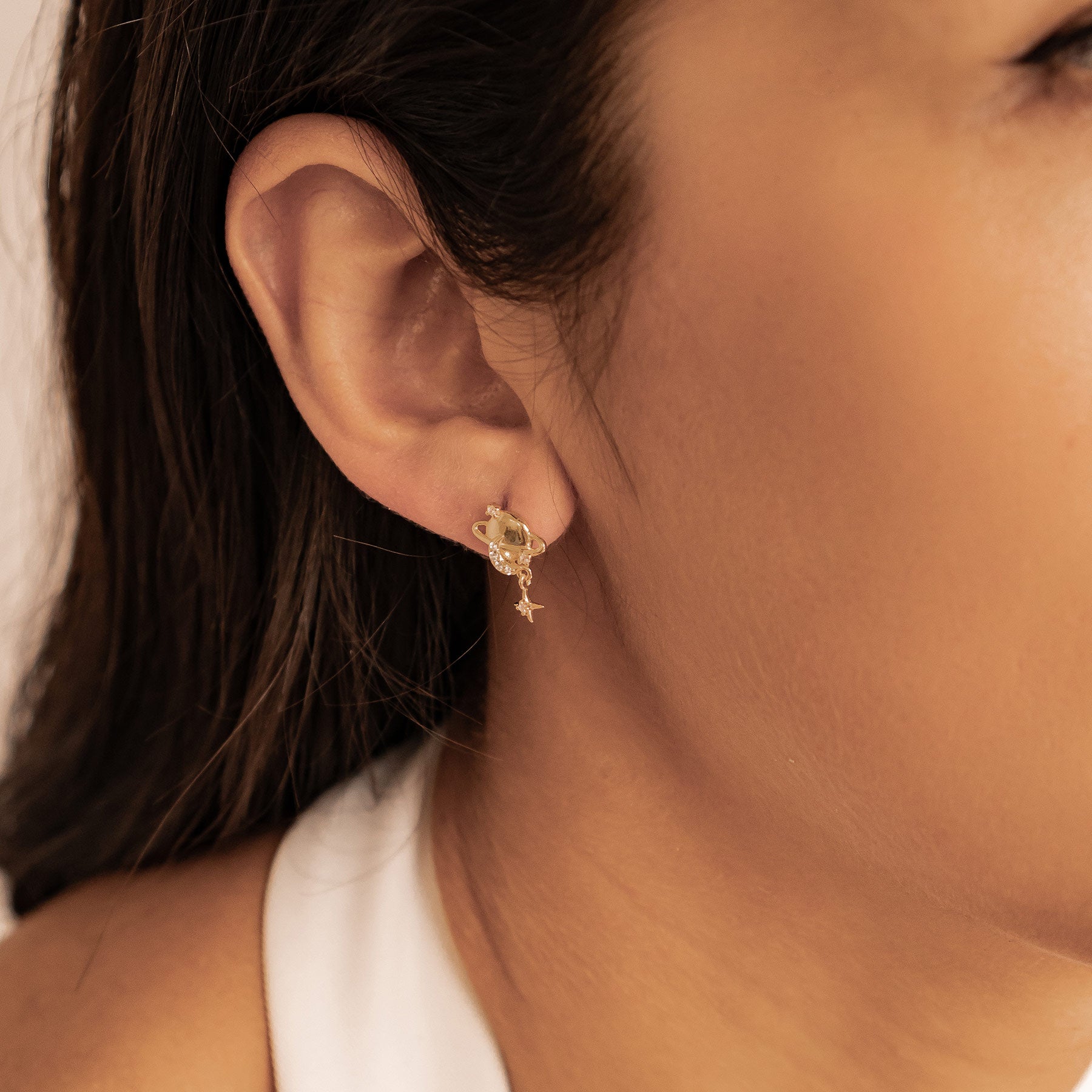 Planet Drop Stud Earrings Sterling Silver